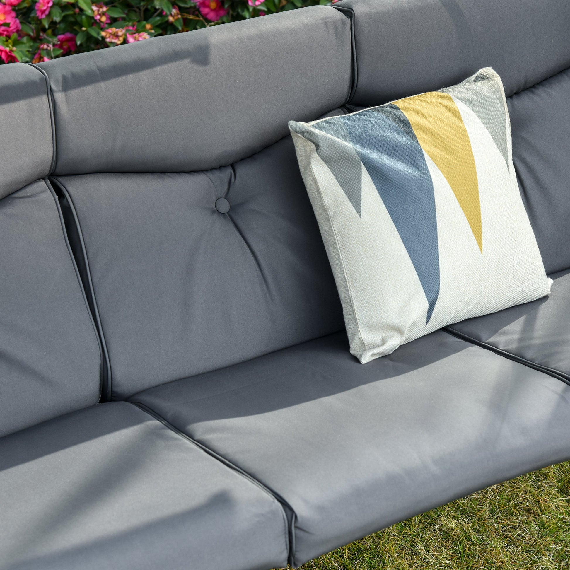 3 Seat Outdoor Swing Chair Steel Swing Bench Porch Swing With Adjustable Canopy, Coffee Tables and Cushion for Patio Garden, Dark Grey