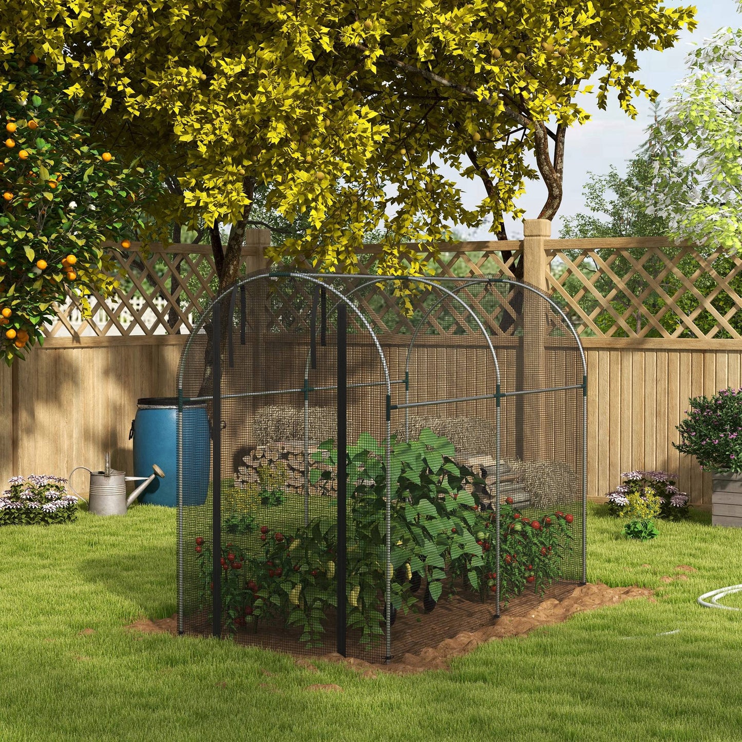 4' x 8' Crop Cage, Plant Protection Tent with Zippered Door and Galvanized Steel Frame, Fruit Cage Netting Cover for Garden, Yard, Lawn, Black