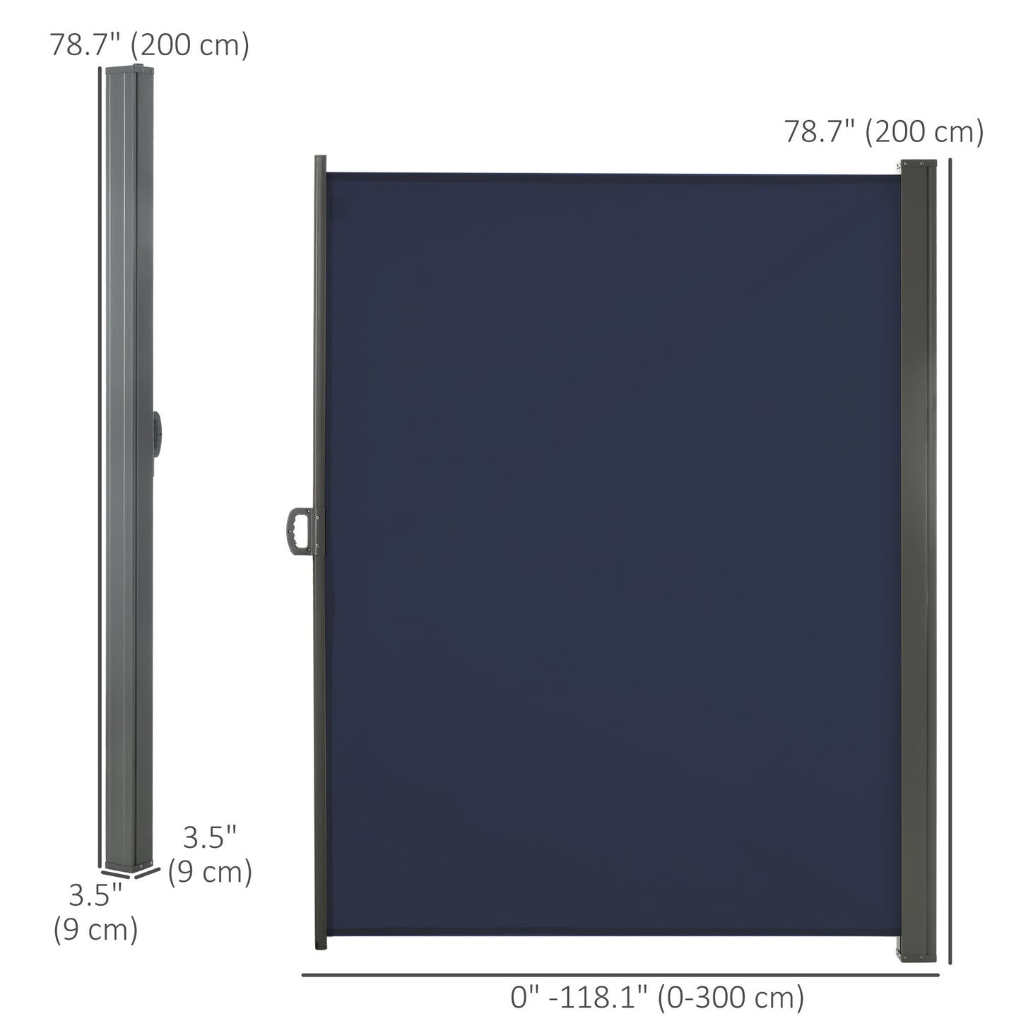 118" x 79" Retractable Side Awning Patio Outdoor Folding Privacy Screen with Resistance to UV Rays & Wind, Dark Blue