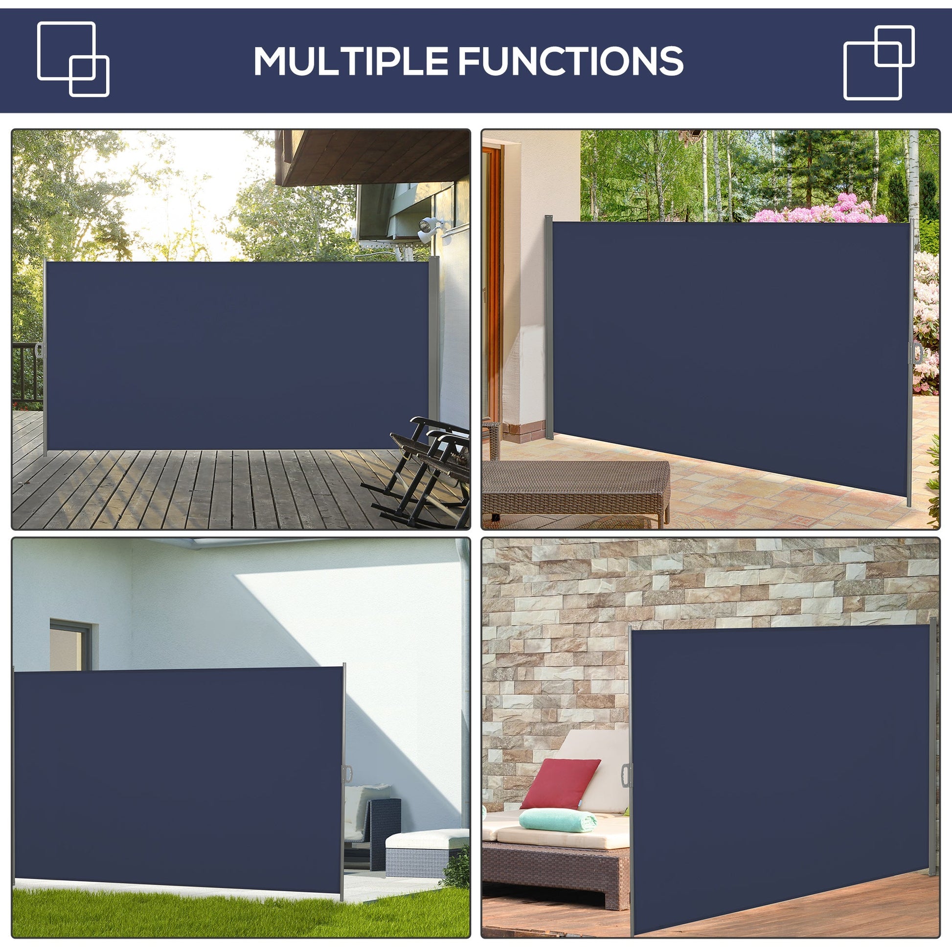 118" x 79" Retractable Side Awning Patio Outdoor Folding Privacy Screen with Resistance to UV Rays & Wind, Dark Blue