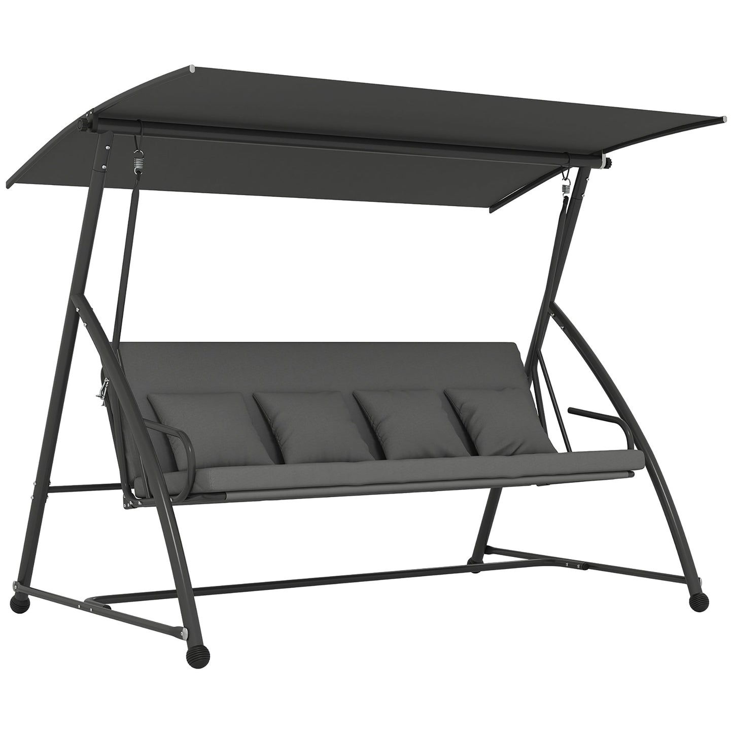 Patio Swing Chair, 3 Person Convertible Hammock, Outdoor Swing Lounge Bed, Cushioned with Tilt Canopy, Dark Grey