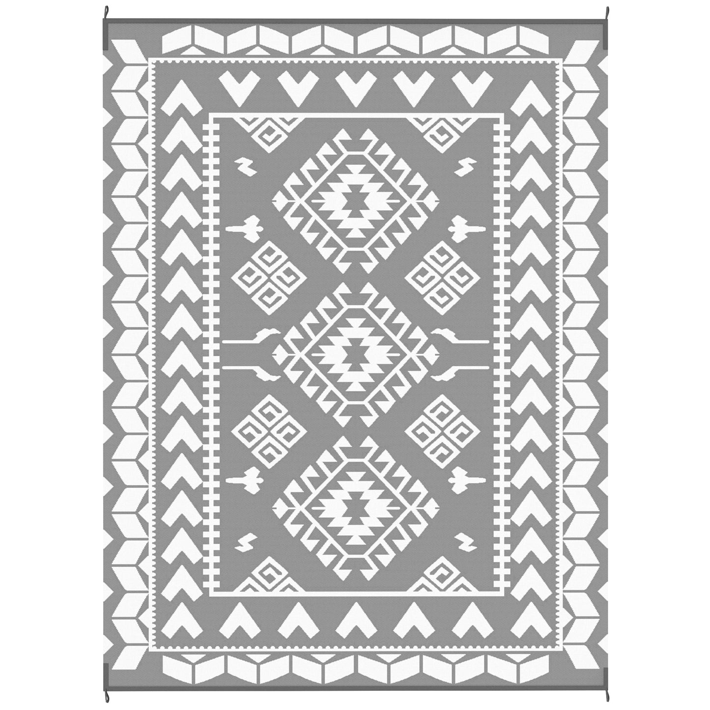 Reversible Outdoor RV Rug with Carry Bag, 9' x 12' Patio Floor Mat, Plastic Straw Rug for Backyard, Deck, Picnic, Beach, Camping, Rhombus Patchwork, Grey and White