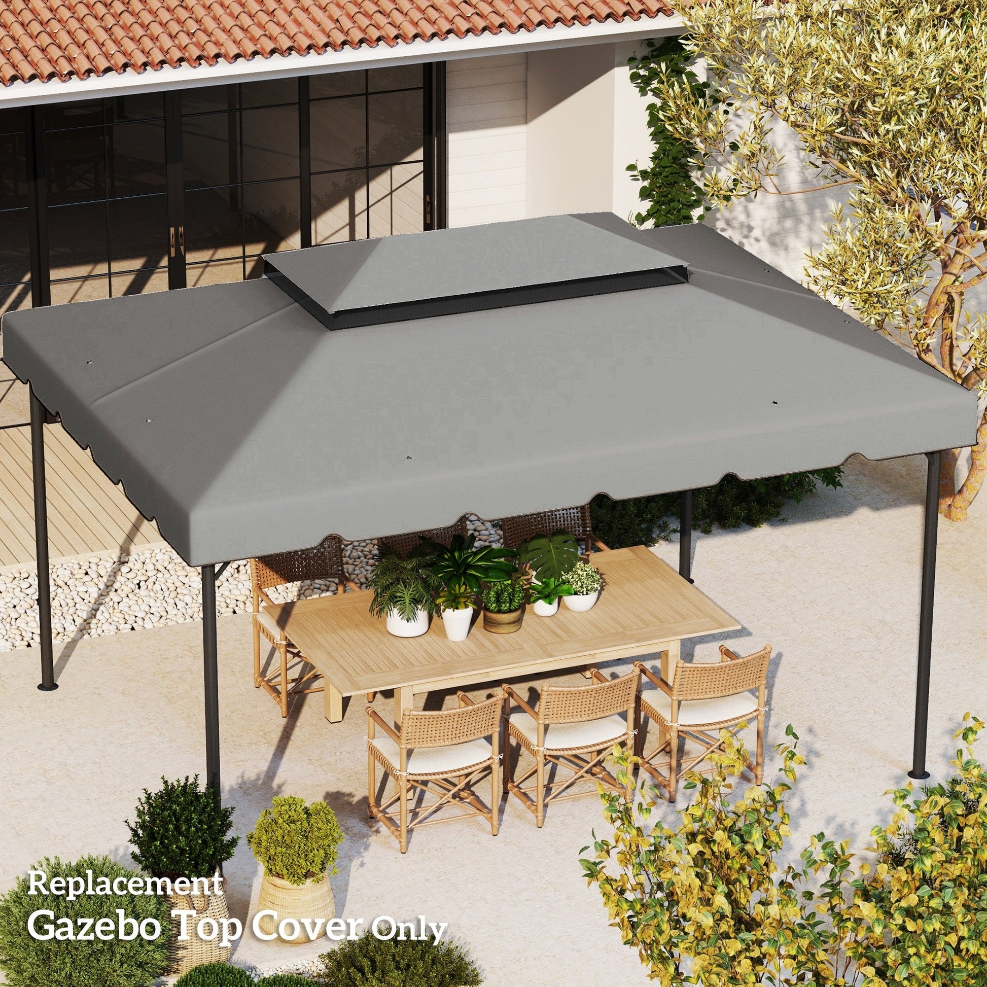 13.1' x 9.8' Gazebo Replacement Canopy, Gazebo Top Cover with Double Vented Roof for Garden Patio Outdoor TOP ONLY, Grey