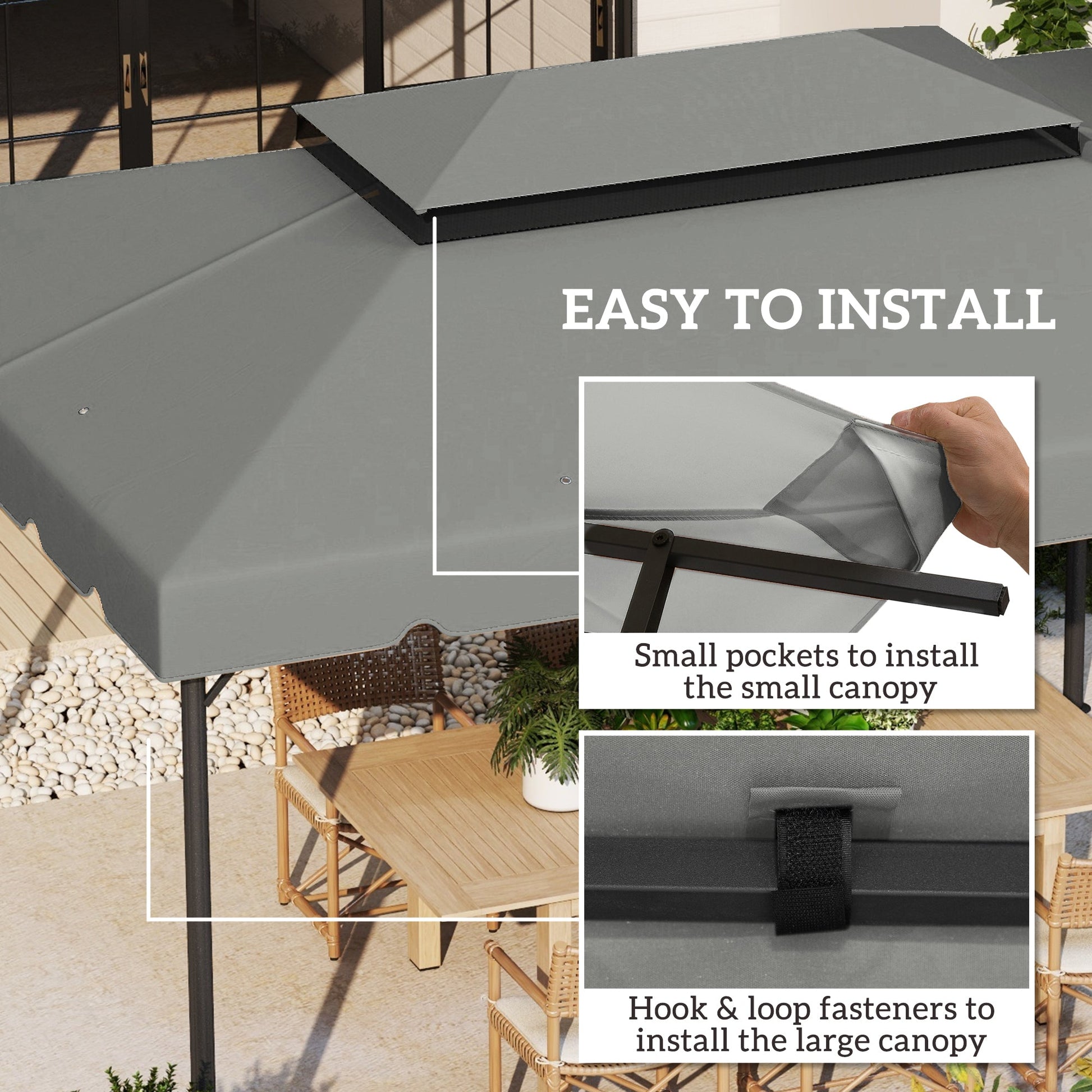 13.1' x 9.8' Gazebo Replacement Canopy, Gazebo Top Cover with Double Vented Roof for Garden Patio Outdoor TOP ONLY, Grey