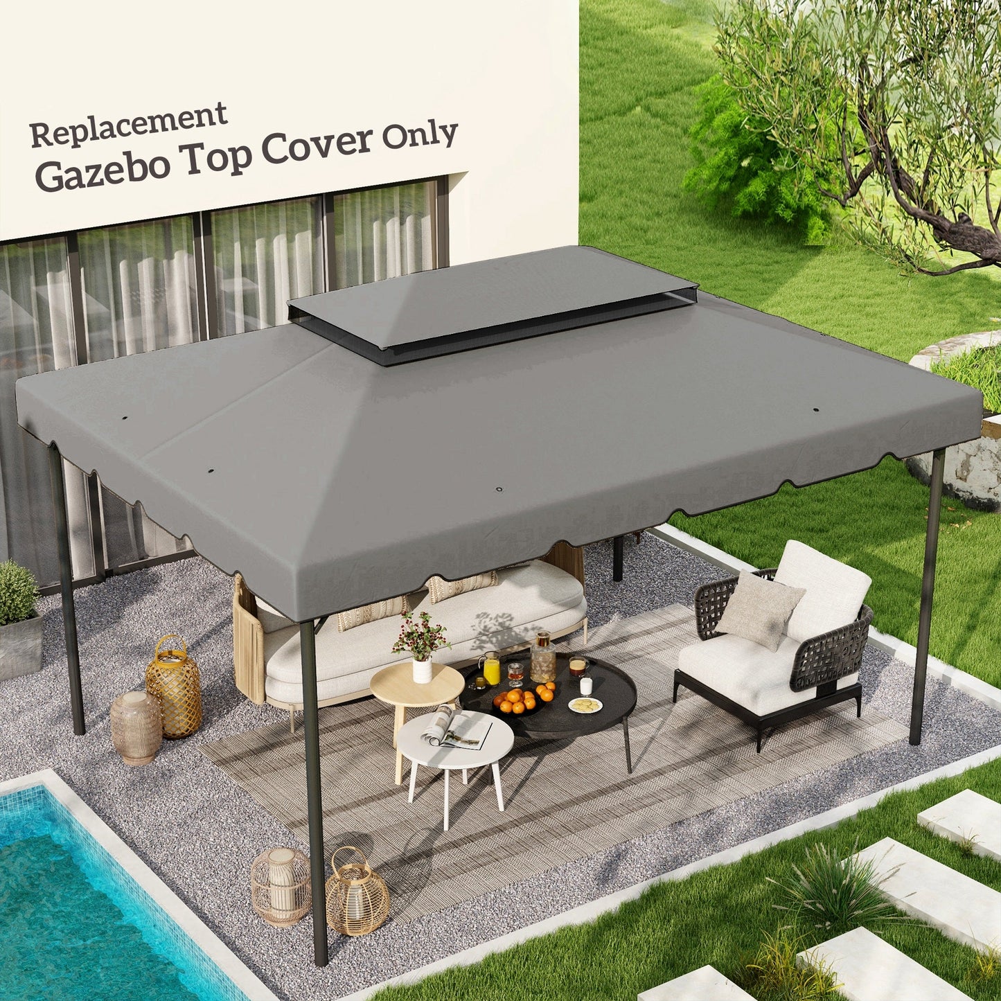 13.1' x 9.8' Gazebo Replacement Canopy, Gazebo Top Cover with Double Vented Roof for Garden Patio Outdoor TOP ONLY, Grey