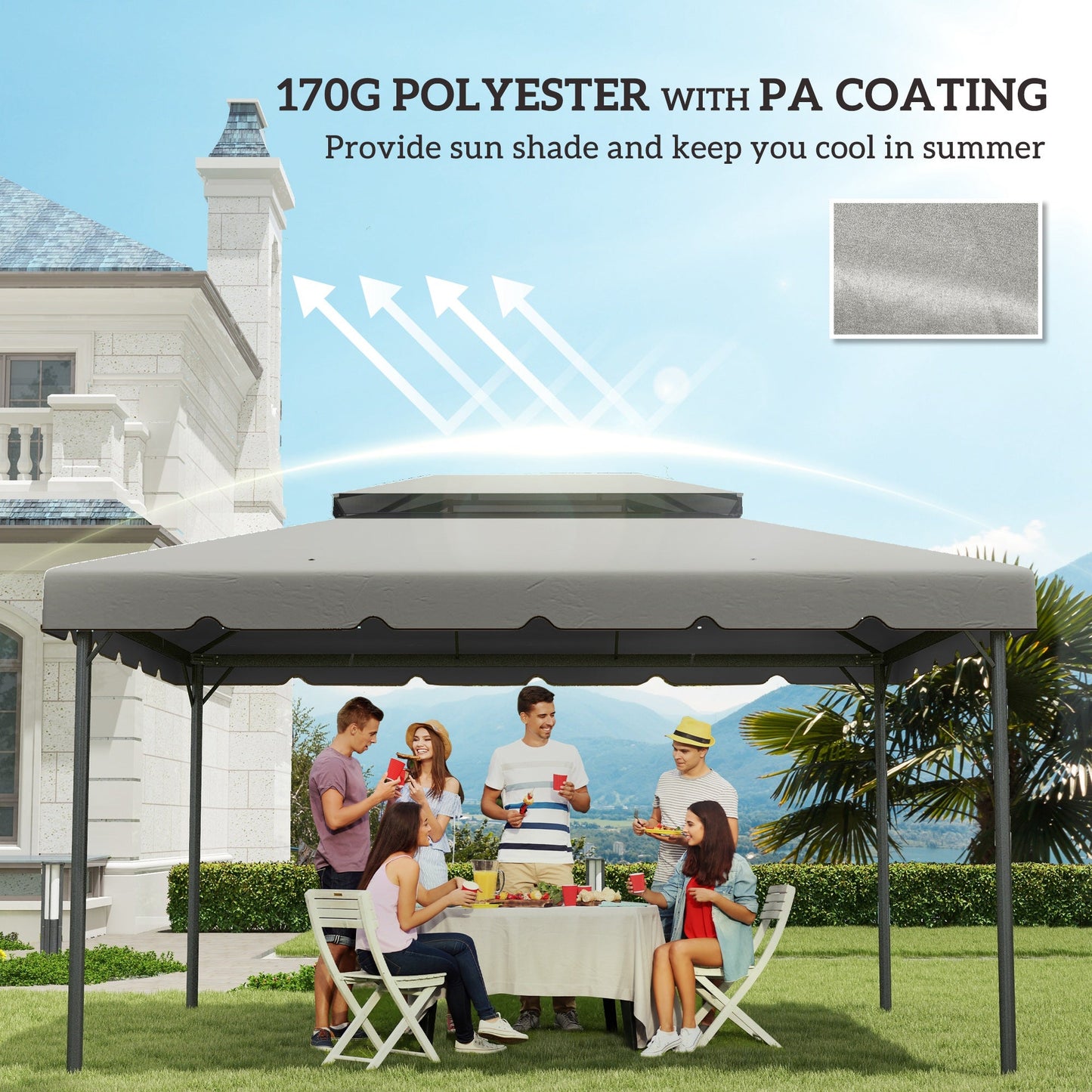 13.1' x 9.8' Gazebo Replacement Canopy, Gazebo Top Cover with Double Vented Roof for Garden Patio Outdoor TOP ONLY, Grey