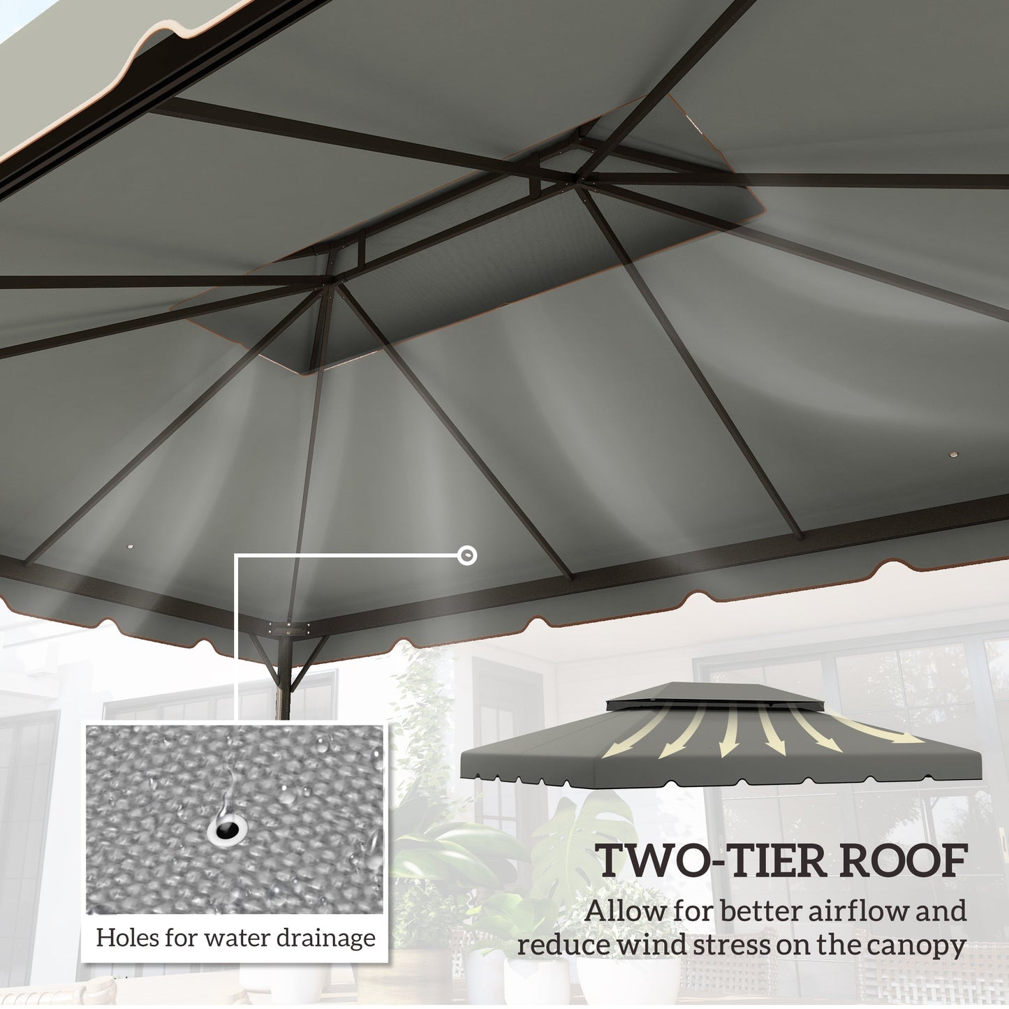 13.1' x 9.8' Gazebo Replacement Canopy, Gazebo Top Cover with Double Vented Roof for Garden Patio Outdoor TOP ONLY, Grey