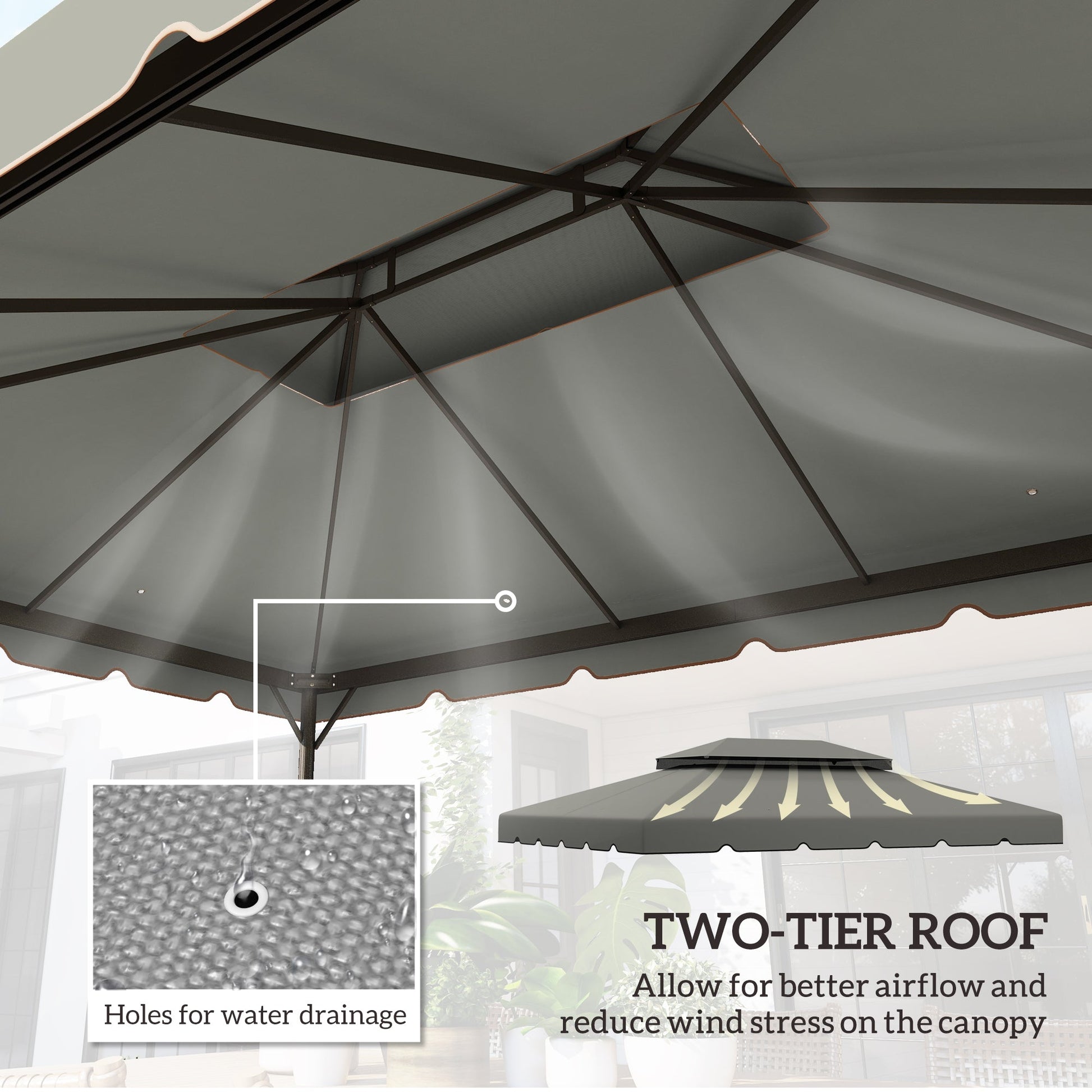 13.1' x 9.8' Gazebo Replacement Canopy, Gazebo Top Cover with Double Vented Roof for Garden Patio Outdoor TOP ONLY, Grey
