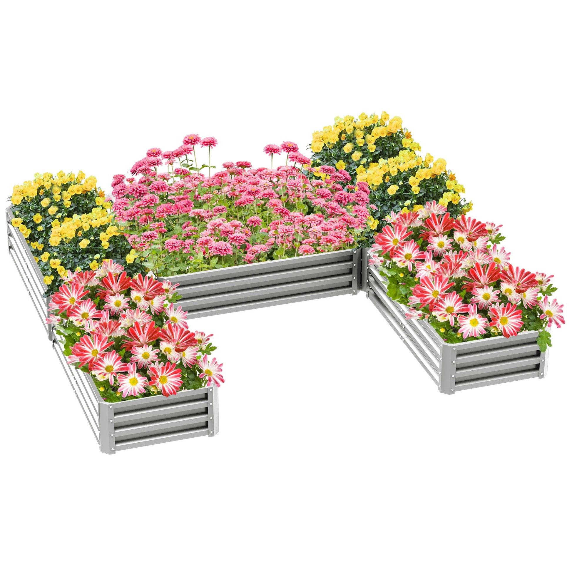8 x 8ft DIY Raised Garden Bed, Set of 5 Large Steel Box Planters for Outdoor Plants, Vegetables, Flowers, Herbs, Easy Assembly, Silver