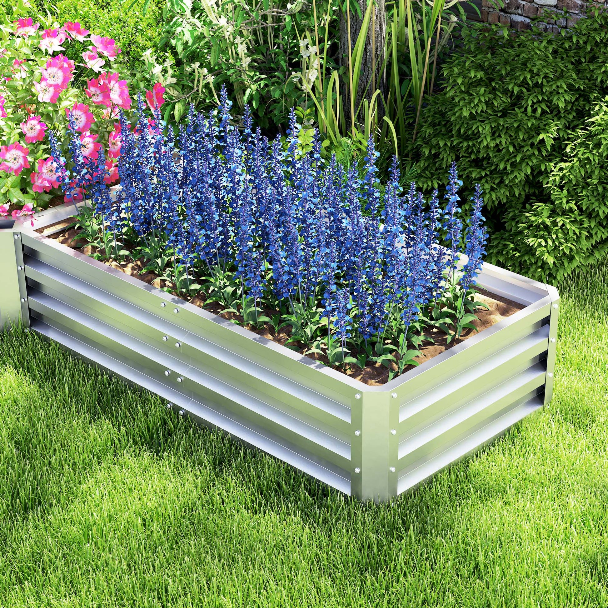 8 x 8ft DIY Raised Garden Bed, Set of 5 Large Steel Box Planters for Outdoor Plants, Vegetables, Flowers, Herbs, Easy Assembly, Silver