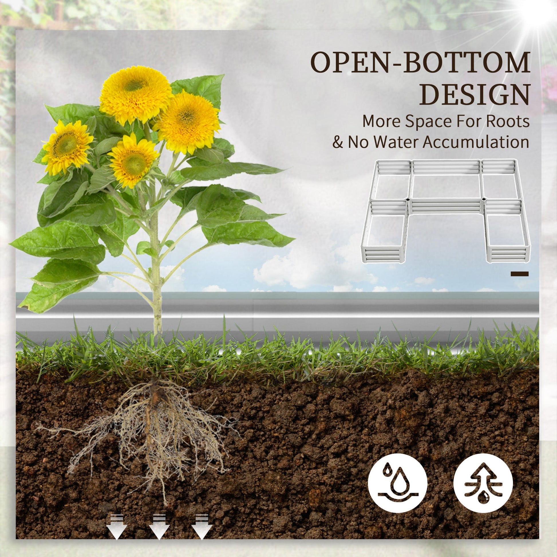 8 x 8ft DIY Raised Garden Bed, Set of 5 Large Steel Box Planters for Outdoor Plants, Vegetables, Flowers, Herbs, Easy Assembly, Silver