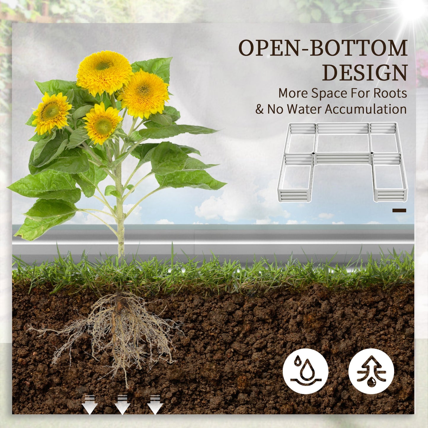 8 x 8ft DIY Raised Garden Bed, Set of 5 Large Steel Box Planters for Outdoor Plants, Vegetables, Flowers, Herbs, Easy Assembly, Silver