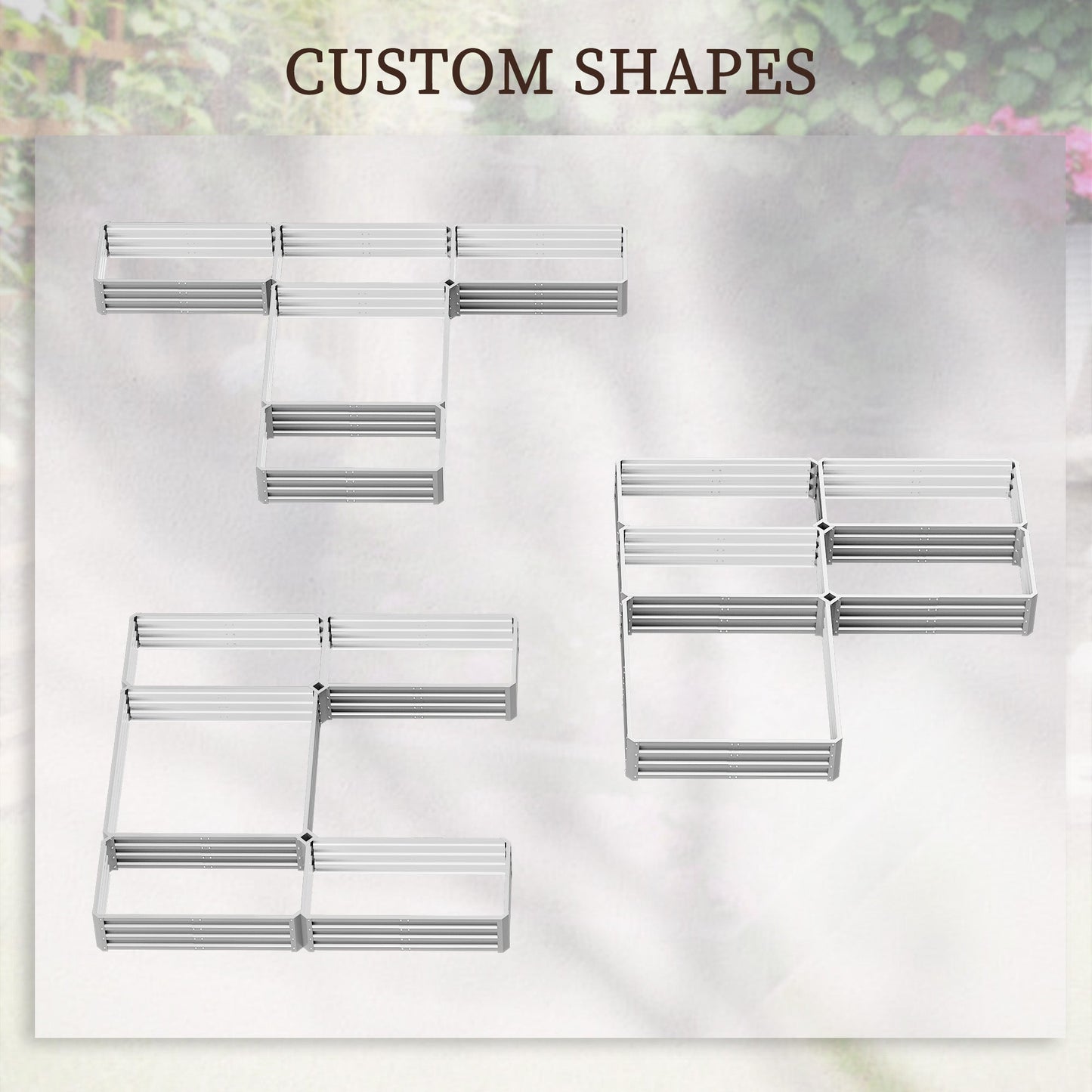 8 x 8ft DIY Raised Garden Bed, Set of 5 Large Steel Box Planters for Outdoor Plants, Vegetables, Flowers, Herbs, Easy Assembly, Silver