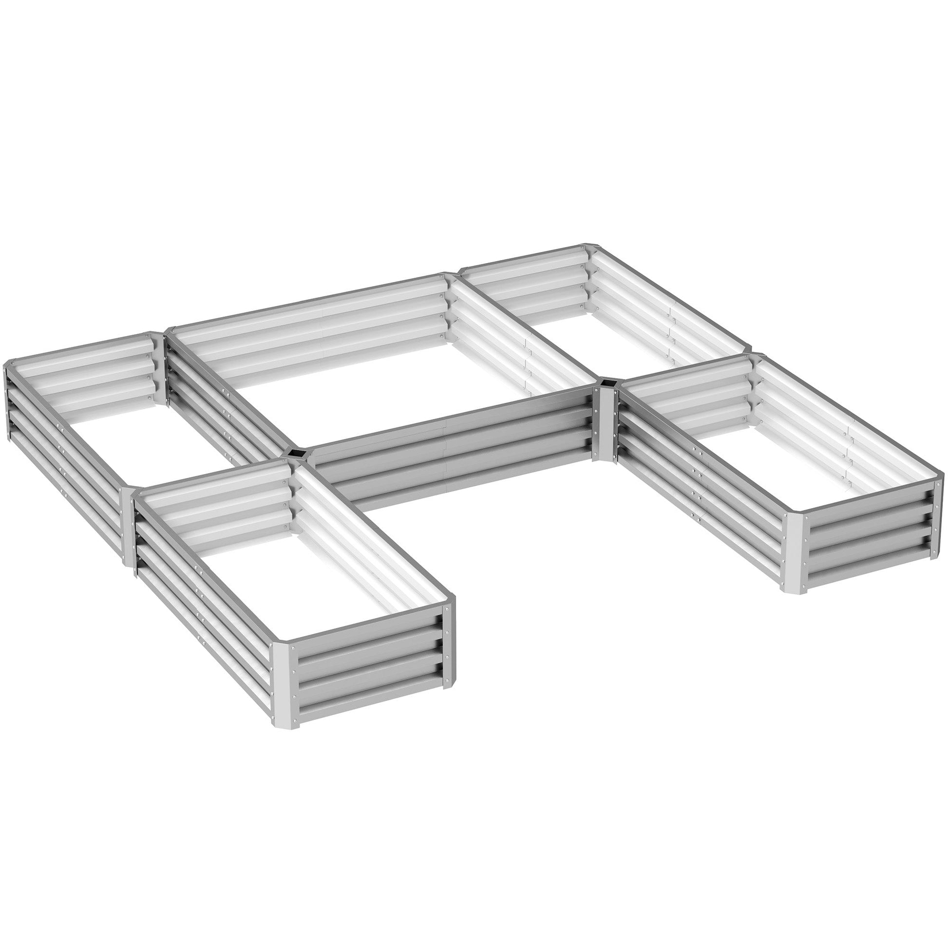 8 x 8ft DIY Raised Garden Bed, Set of 5 Large Steel Box Planters for Outdoor Plants, Vegetables, Flowers, Herbs, Easy Assembly, Silver