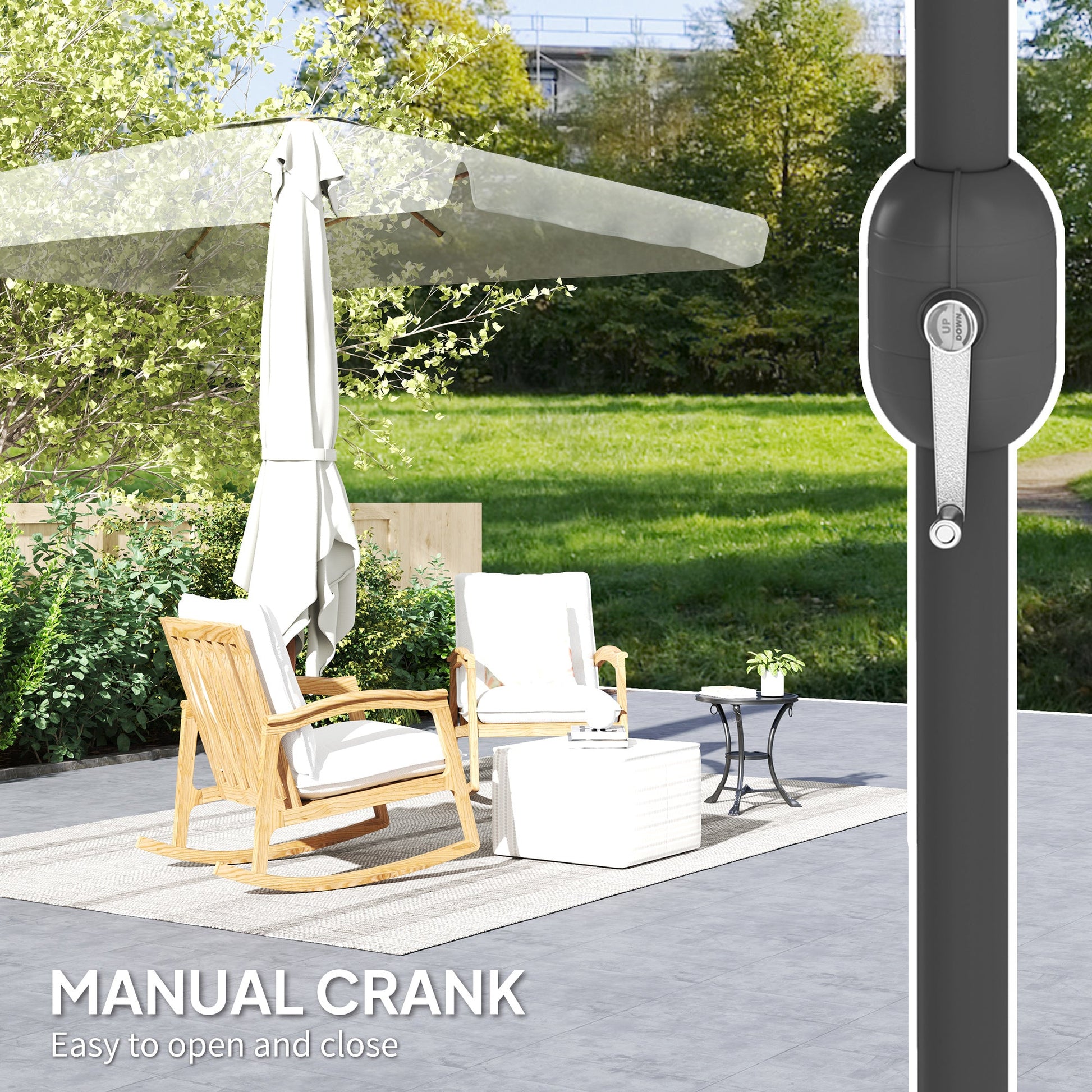 Patio Umbrella 118.1" x 78.7" Outdoor Parasol with Adjustable Angle, Aluminum Pole, Crank Handle, and UV50+ Protection, Garden and Patio Umbrella, White
