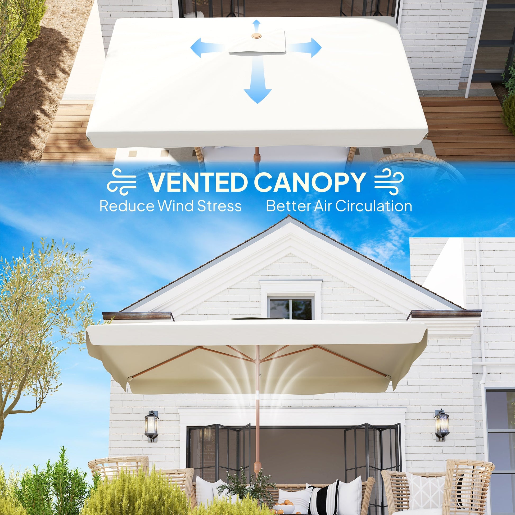 Patio Umbrella 118.1" x 78.7" Outdoor Parasol with Adjustable Angle, Aluminum Pole, Crank Handle, and UV50+ Protection, Garden and Patio Umbrella, White