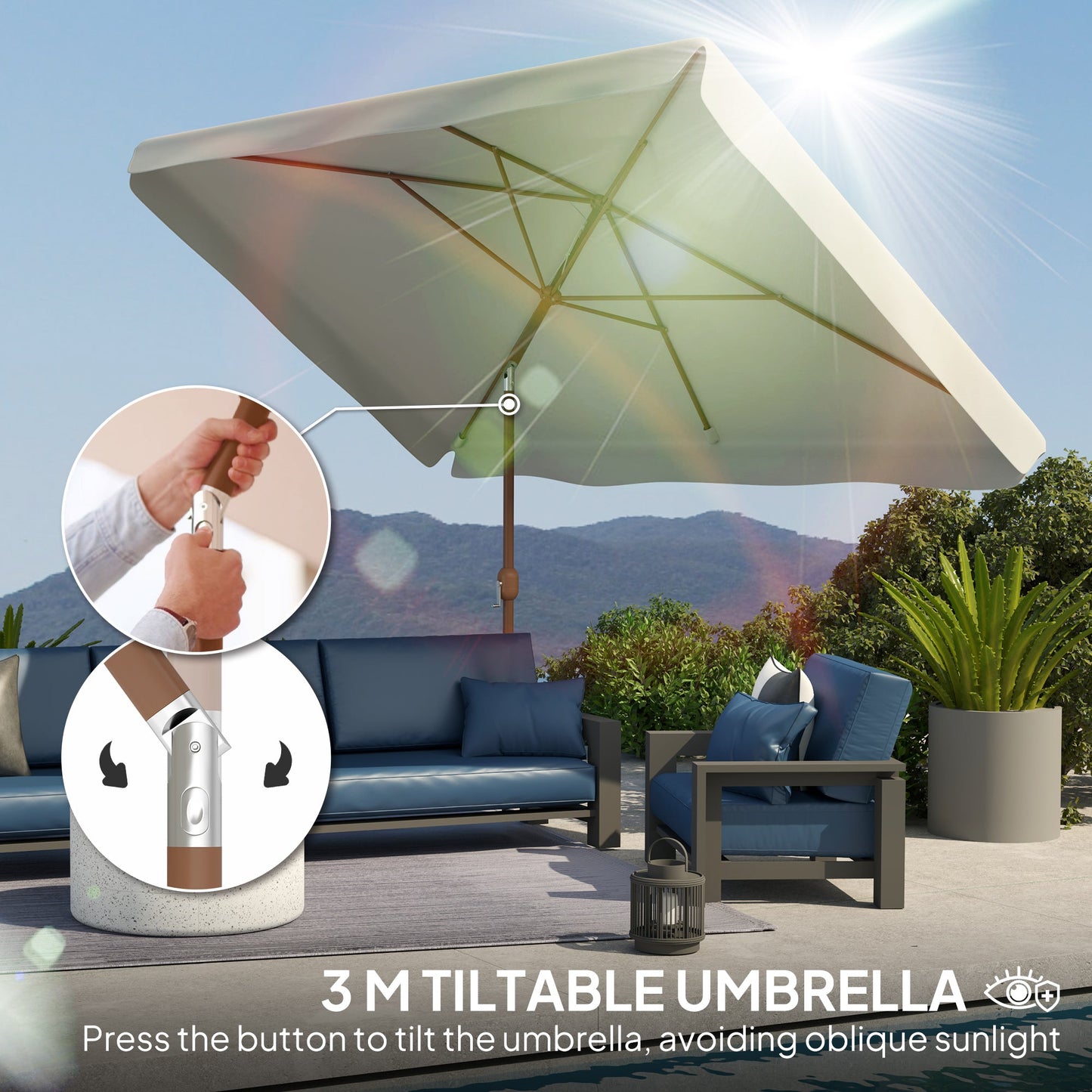 Patio Umbrella 118.1" x 78.7" Outdoor Parasol with Adjustable Angle, Aluminum Pole, Crank Handle, and UV50+ Protection, Garden and Patio Umbrella, White