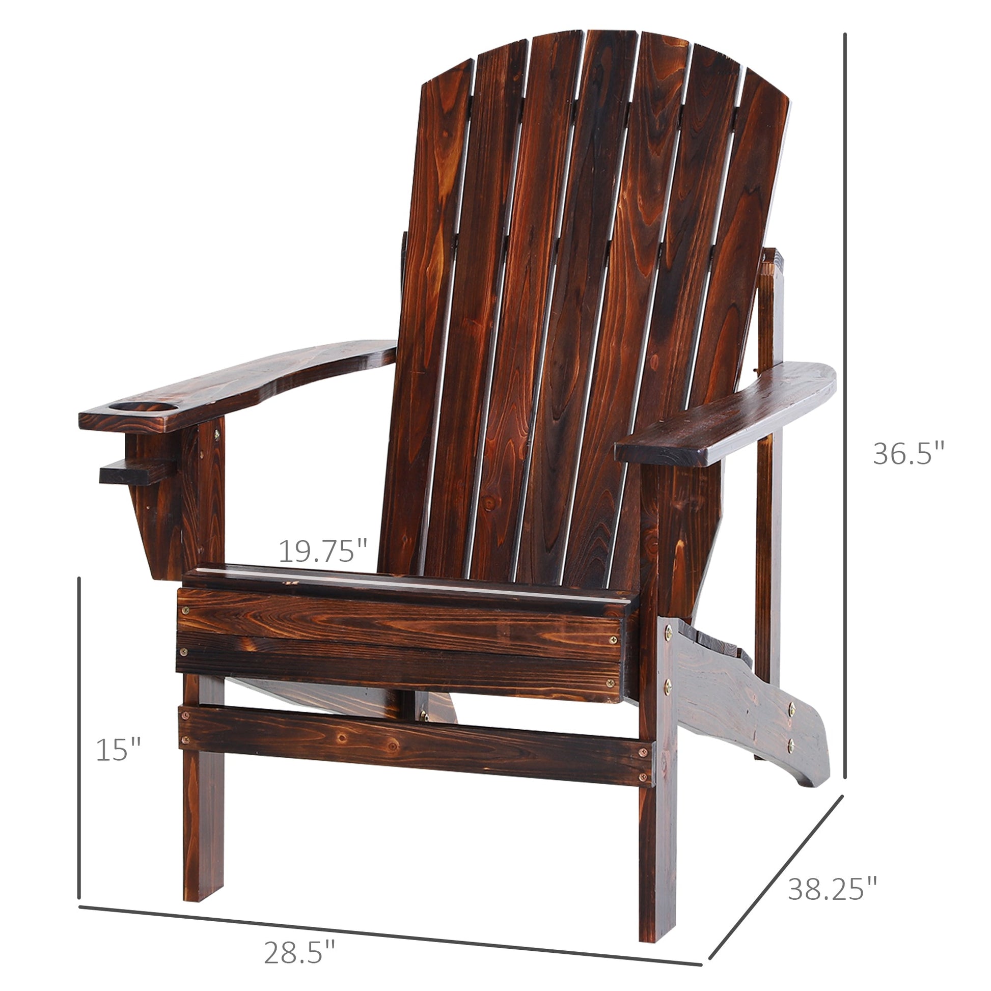Classic Adirondack Chair Muskoka Chair, Garden Deck Chair with Cup Holder for Patio, Indoor, Backyard, Brown