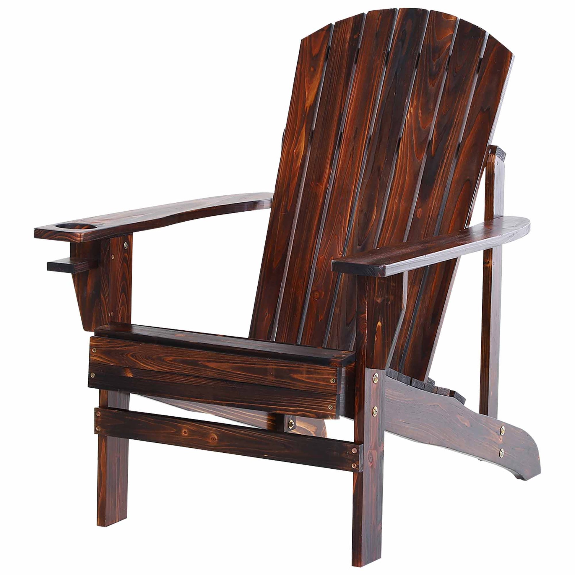 Classic Adirondack Chair Muskoka Chair, Garden Deck Chair with Cup Holder for Patio, Indoor, Backyard, Brown