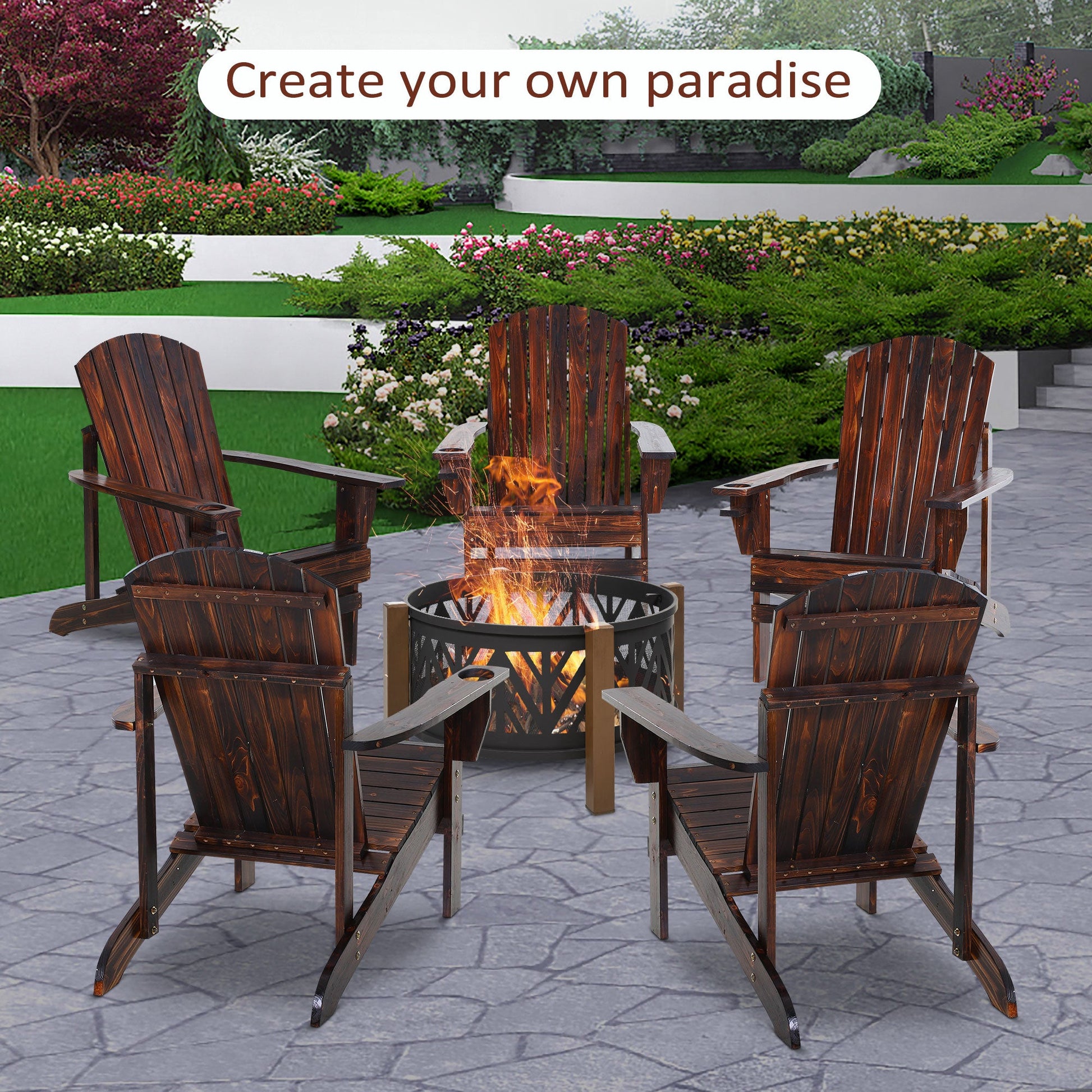Classic Adirondack Chair Muskoka Chair, Garden Deck Chair with Cup Holder for Patio, Indoor, Backyard, Brown
