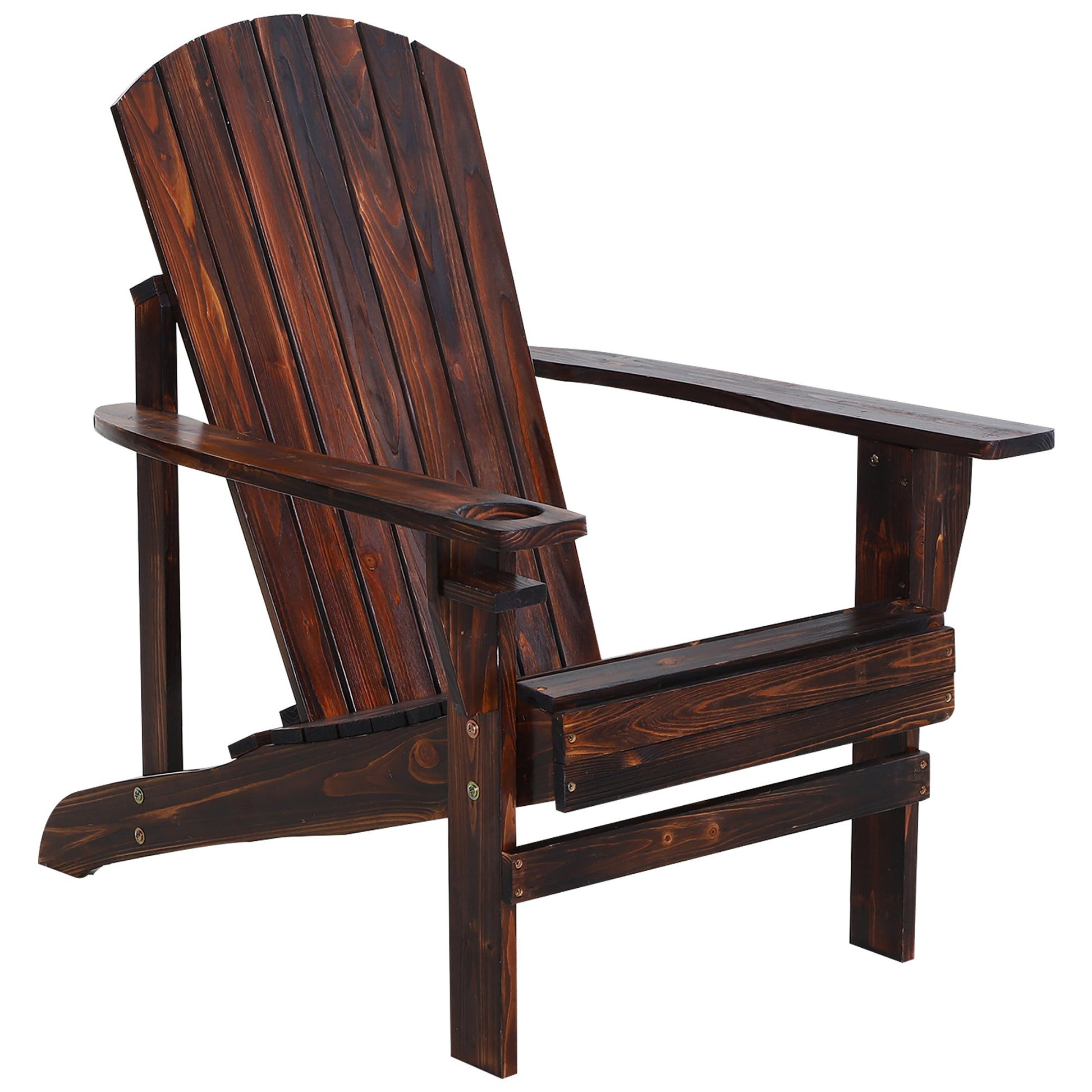 Classic Adirondack Chair Muskoka Chair, Garden Deck Chair with Cup Holder for Patio, Indoor, Backyard, Brown