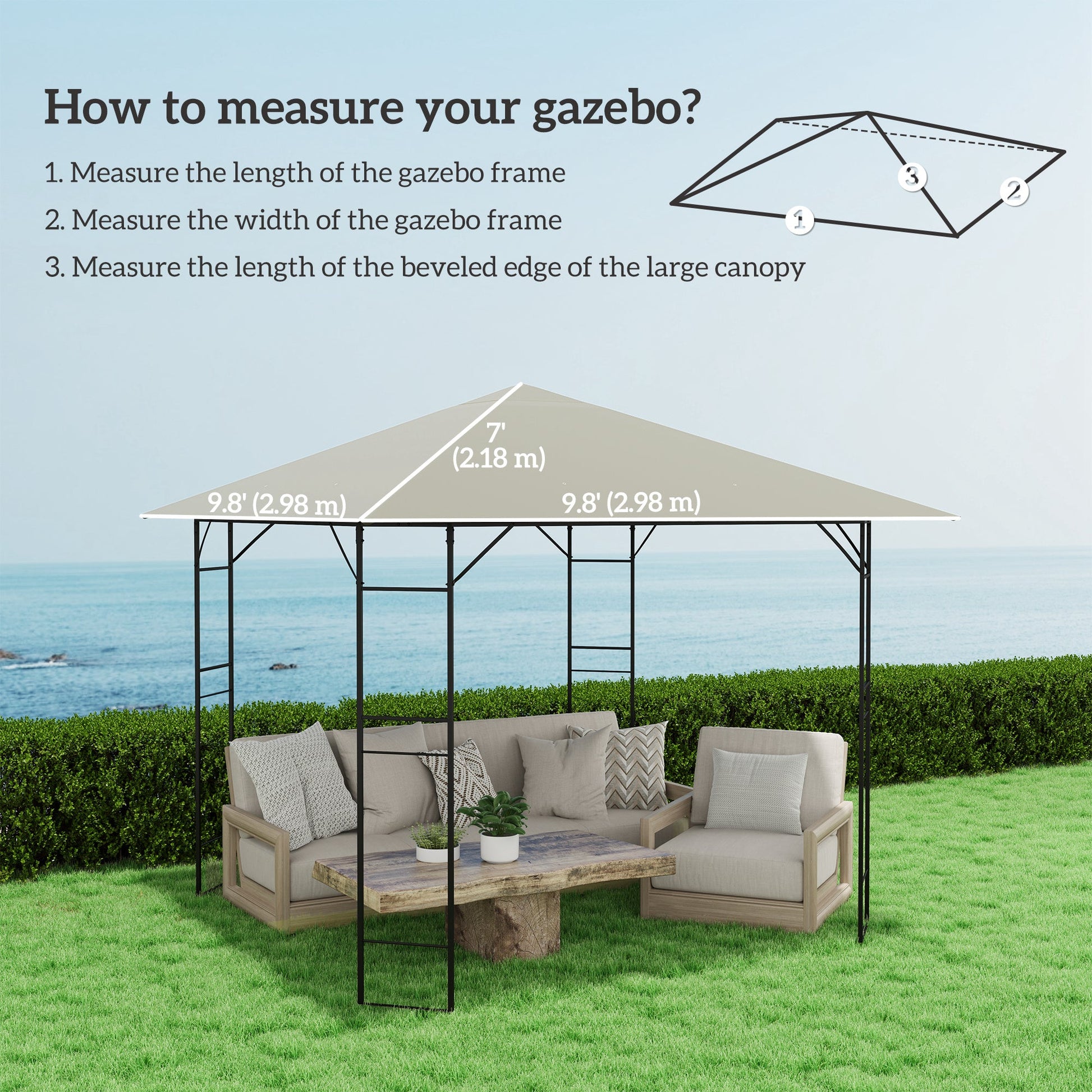 10' x 10' Gazebo Replacement Canopy Cover, Outdoor Gazebo Roof Replacement with Drain Holes, Water Resistant Plastic Coating, 370g/㎡, UPF30+, TOP COVER ONLY, Grey