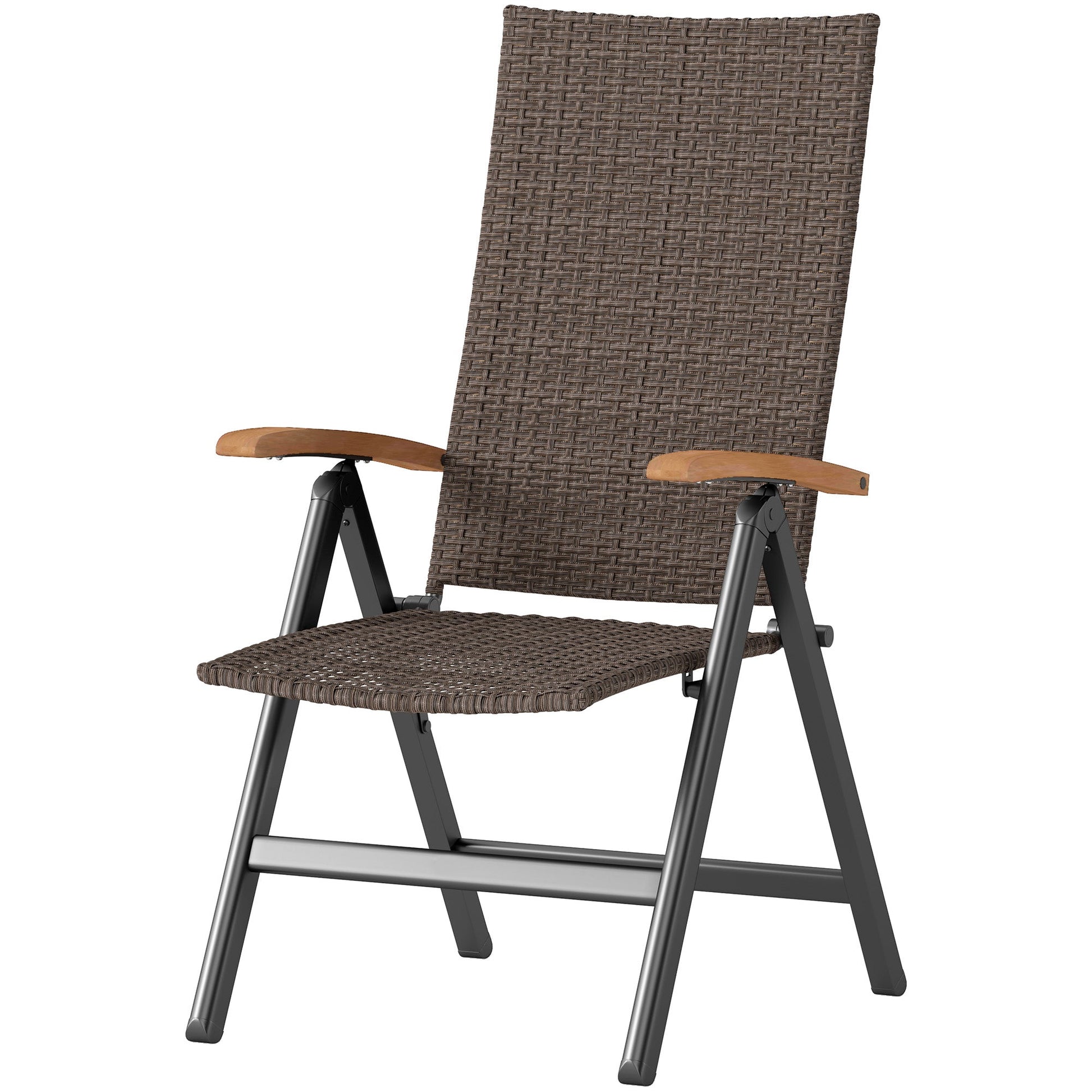 Folding Wicker Dining Chair, PE Rattan Patio Dining Chair Outdoor with Steel Frame, Armrest, Backrest for Garden, Backyard, Porch, Brown