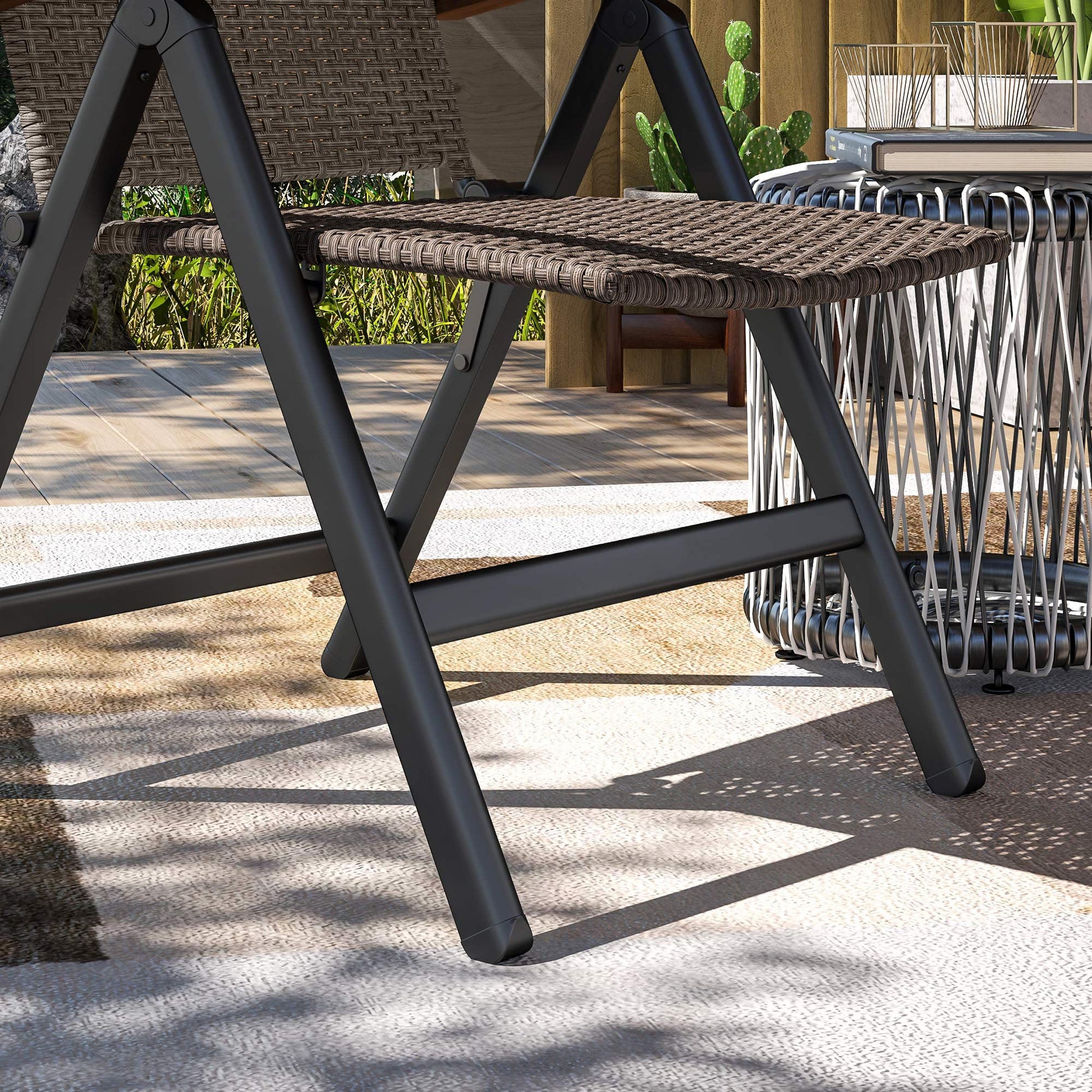 Folding Wicker Dining Chair, PE Rattan Patio Dining Chair Outdoor with Steel Frame, Armrest, Backrest for Garden, Backyard, Porch, Brown