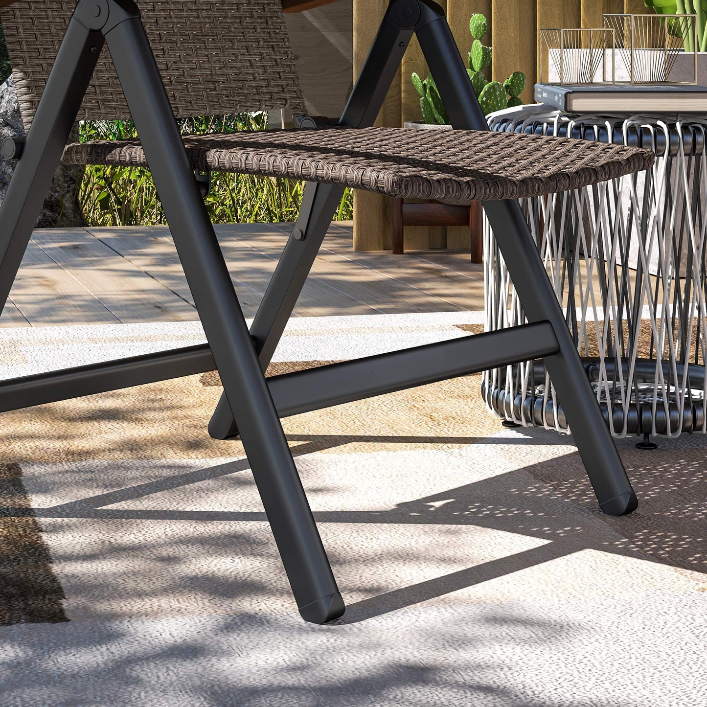Folding Wicker Dining Chair, PE Rattan Patio Dining Chair Outdoor with Steel Frame, Armrest, Backrest for Garden, Backyard, Porch, Brown