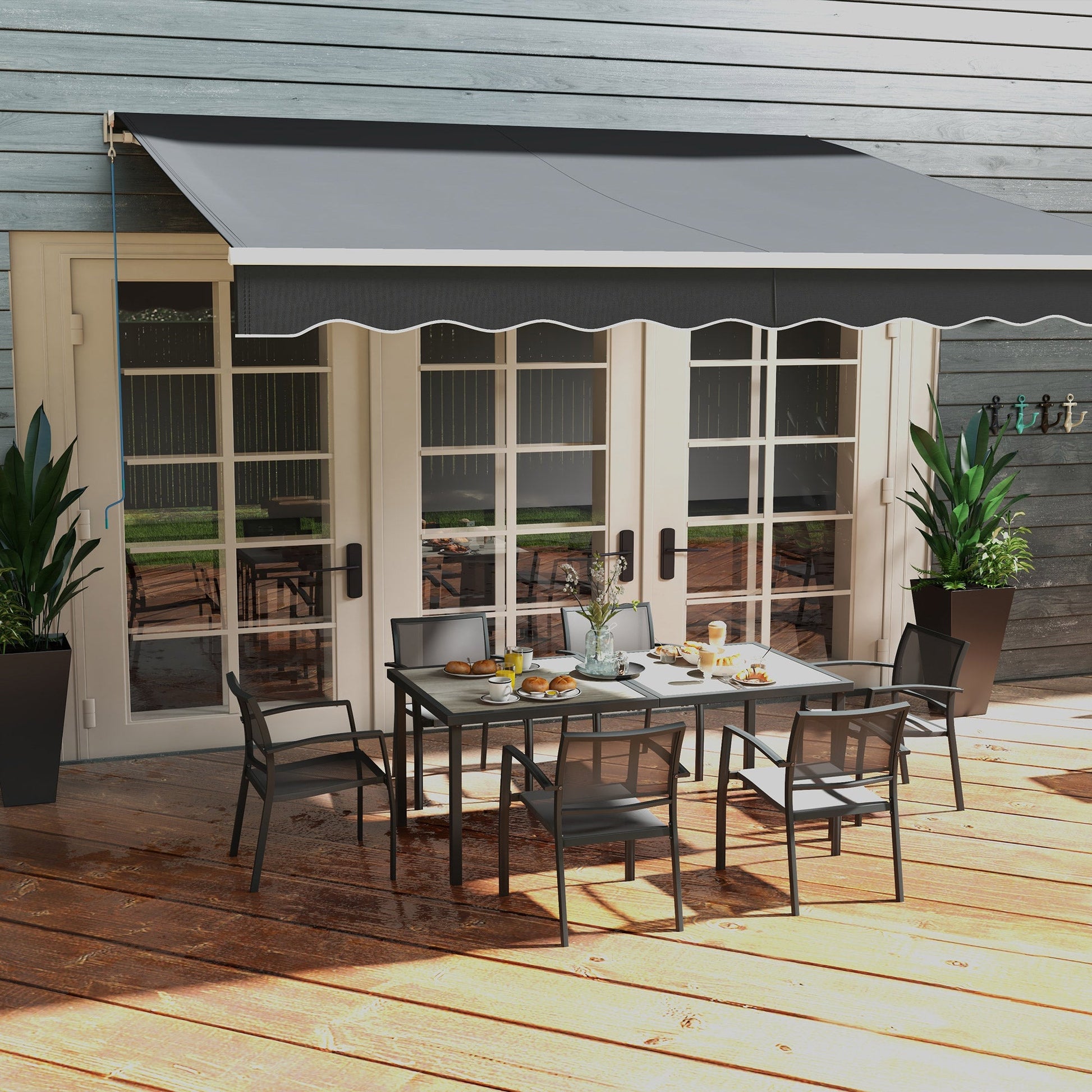 7 Pieces Patio Dining Set for 6 with Stackable Chairs, Outdoor Table and Chairs with Plastic Top, Breathable Mesh Seat and Back for Garden, Patio, Backyard, Grey