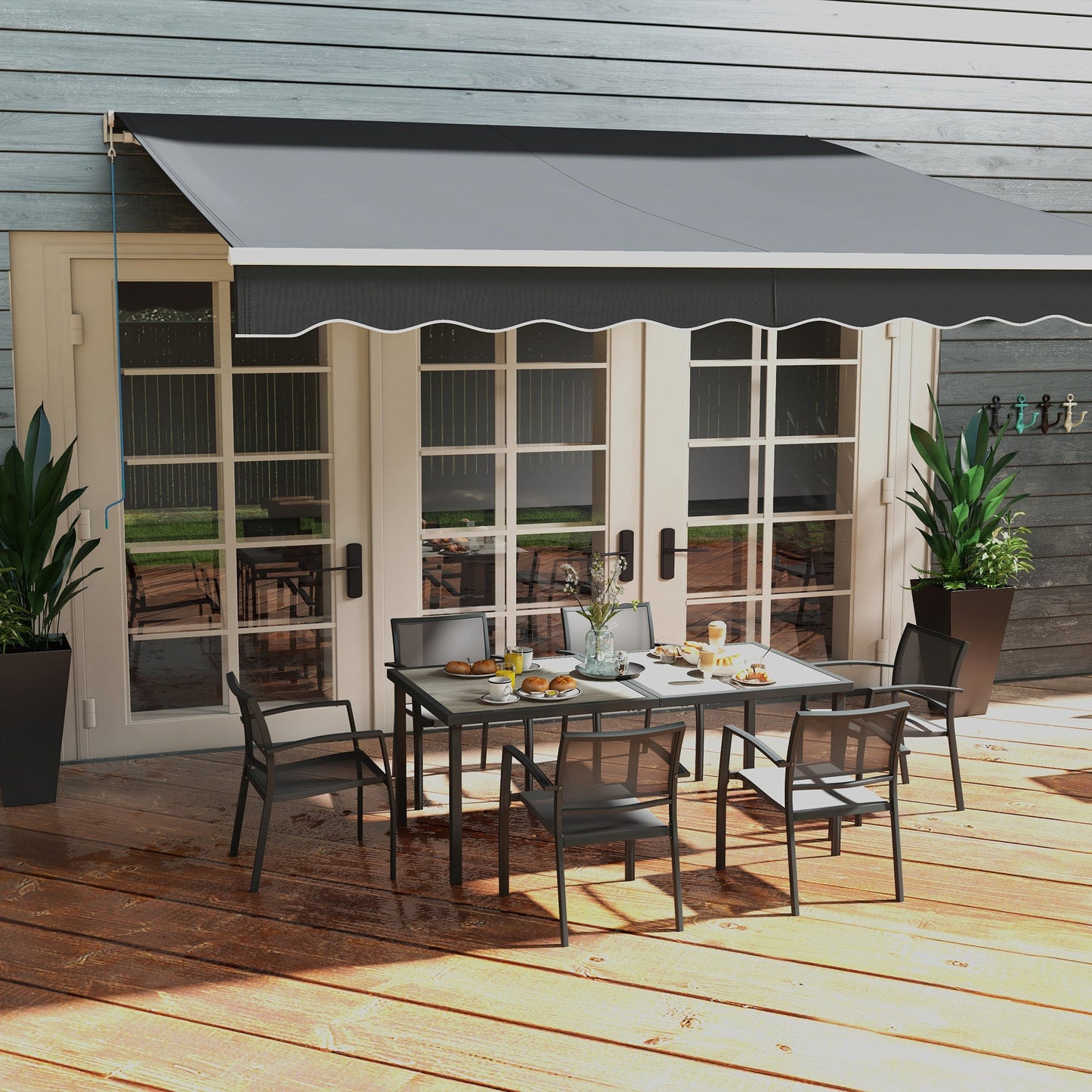 7 Pieces Patio Dining Set for 6 with Stackable Chairs, Outdoor Table and Chairs with Plastic Top, Breathable Mesh Seat and Back for Garden, Patio, Backyard, Grey
