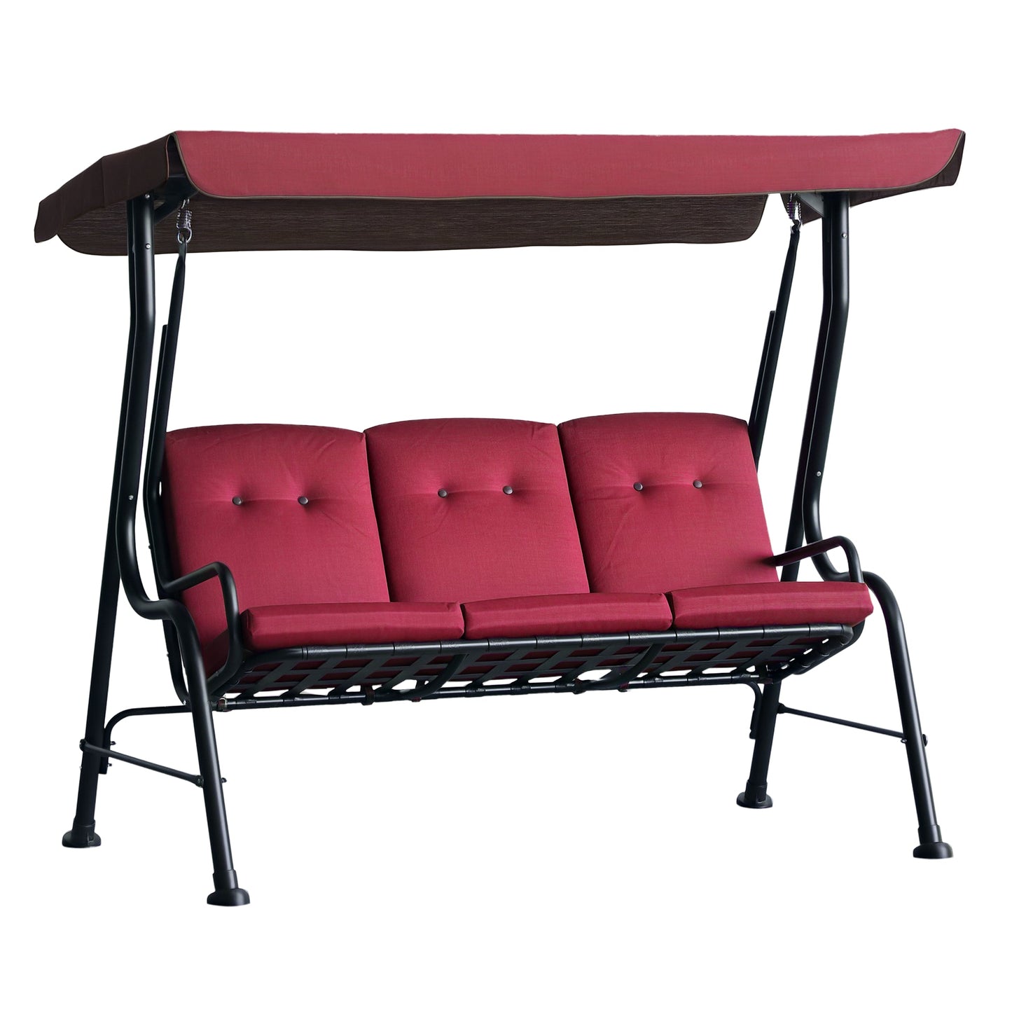 3-Person Porch Swing Chair, Patio Swing Bench with Adjustable Canopy, Removable Thicken Cushion and Weather Resistant Steel Frame for Outdoor, Garden, Poolside, Wine Red
