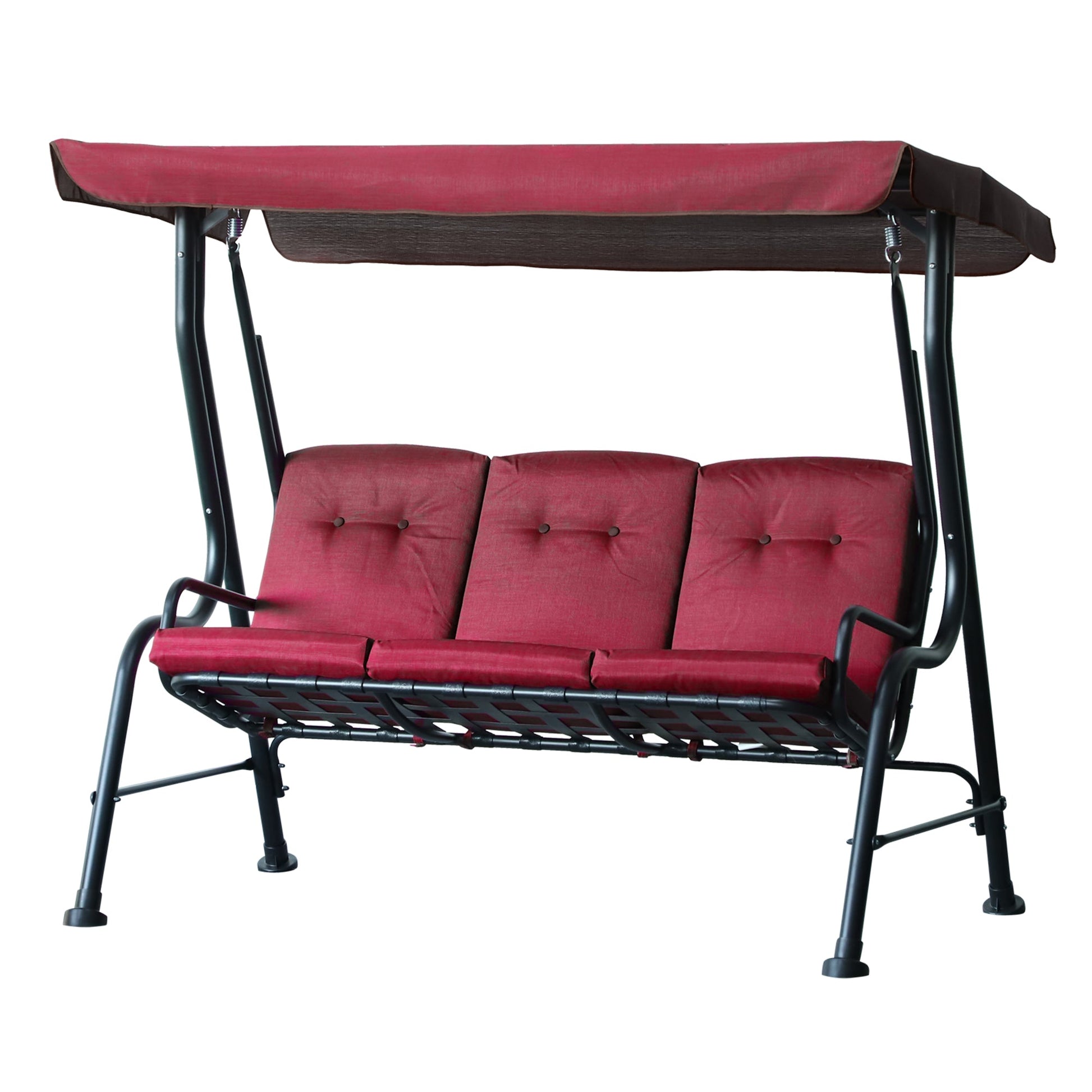 3-Person Porch Swing Chair, Patio Swing Bench with Adjustable Canopy, Removable Thicken Cushion and Weather Resistant Steel Frame for Outdoor, Garden, Poolside, Wine Red