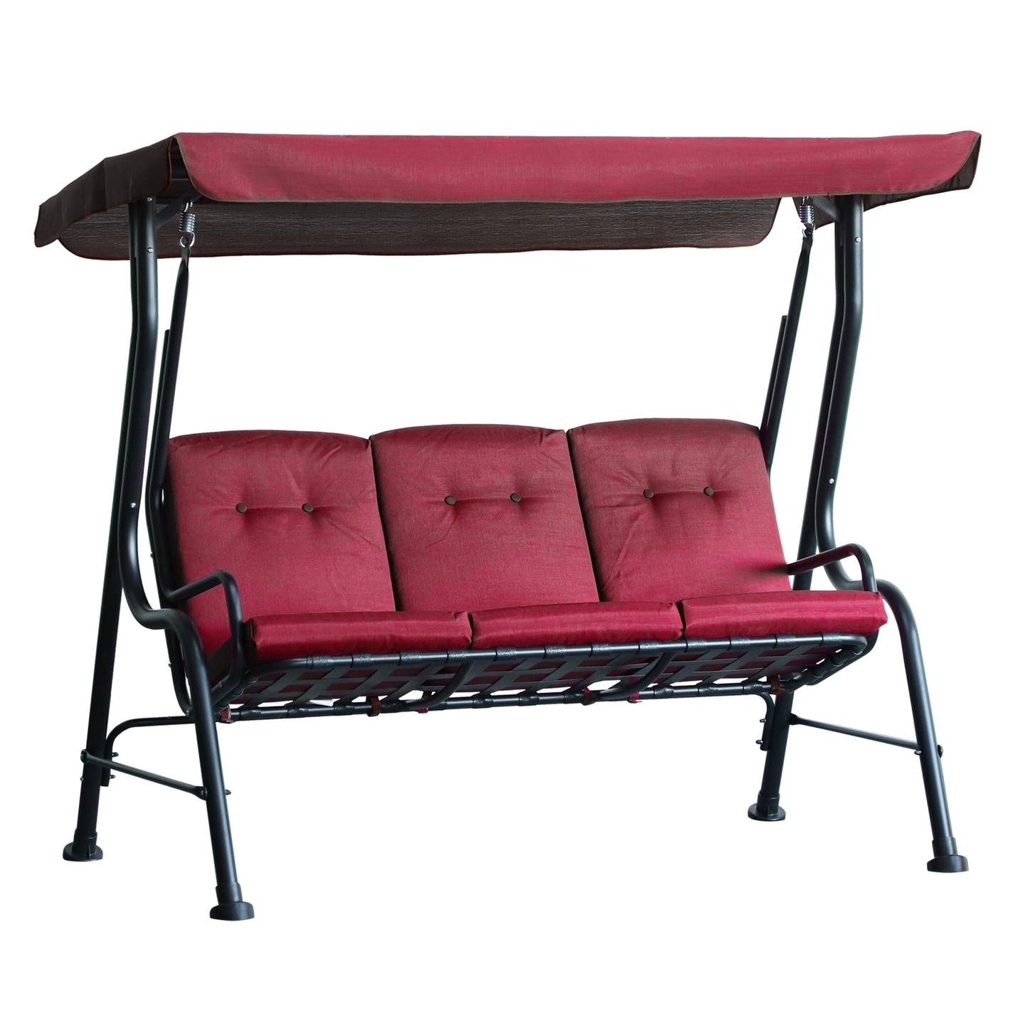 3-Person Porch Swing Chair, Patio Swing Bench with Adjustable Canopy, Removable Thicken Cushion and Weather Resistant Steel Frame for Outdoor, Garden, Poolside, Wine Red