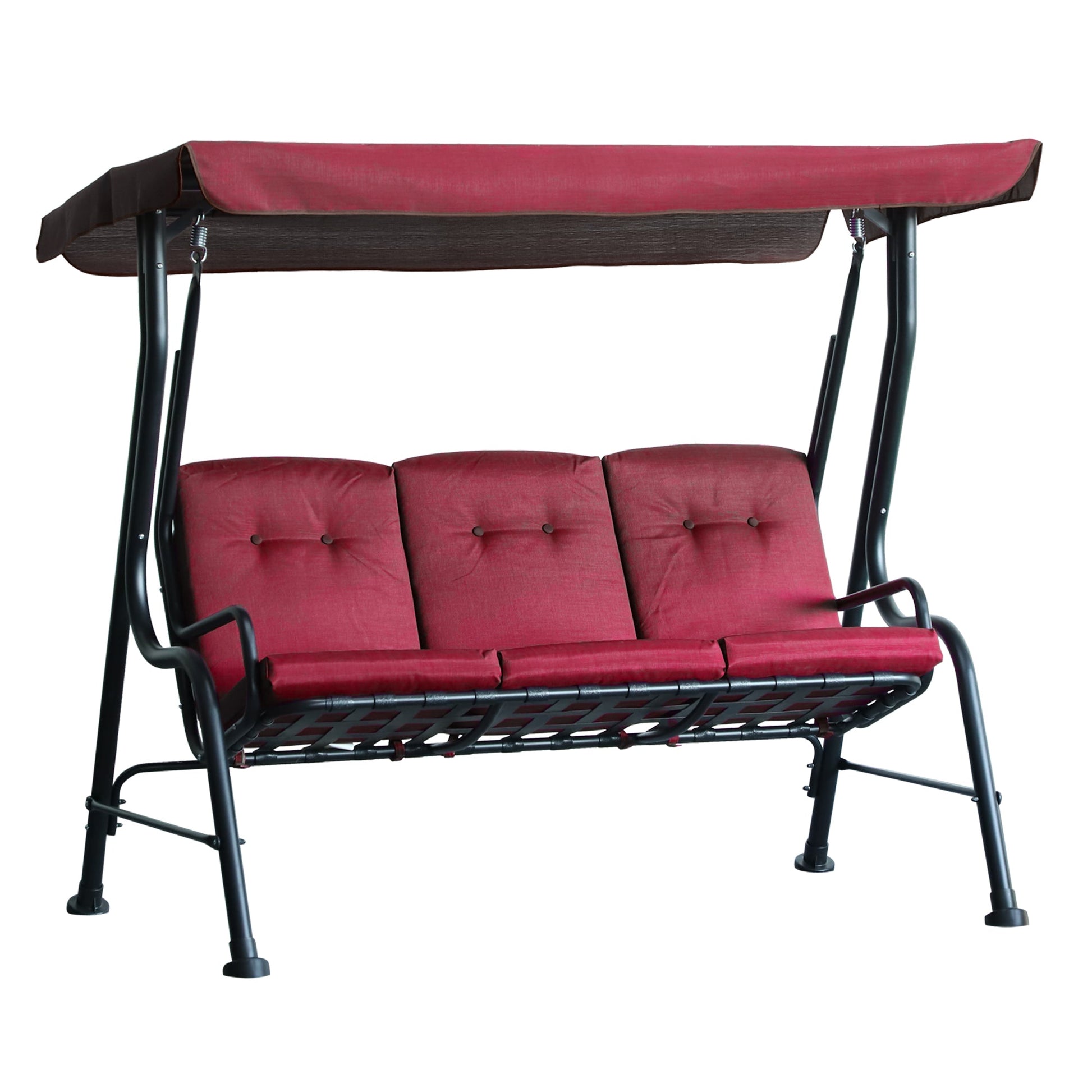 3-Person Porch Swing Chair, Patio Swing Bench with Adjustable Canopy, Removable Thicken Cushion and Weather Resistant Steel Frame for Outdoor, Garden, Poolside, Wine Red