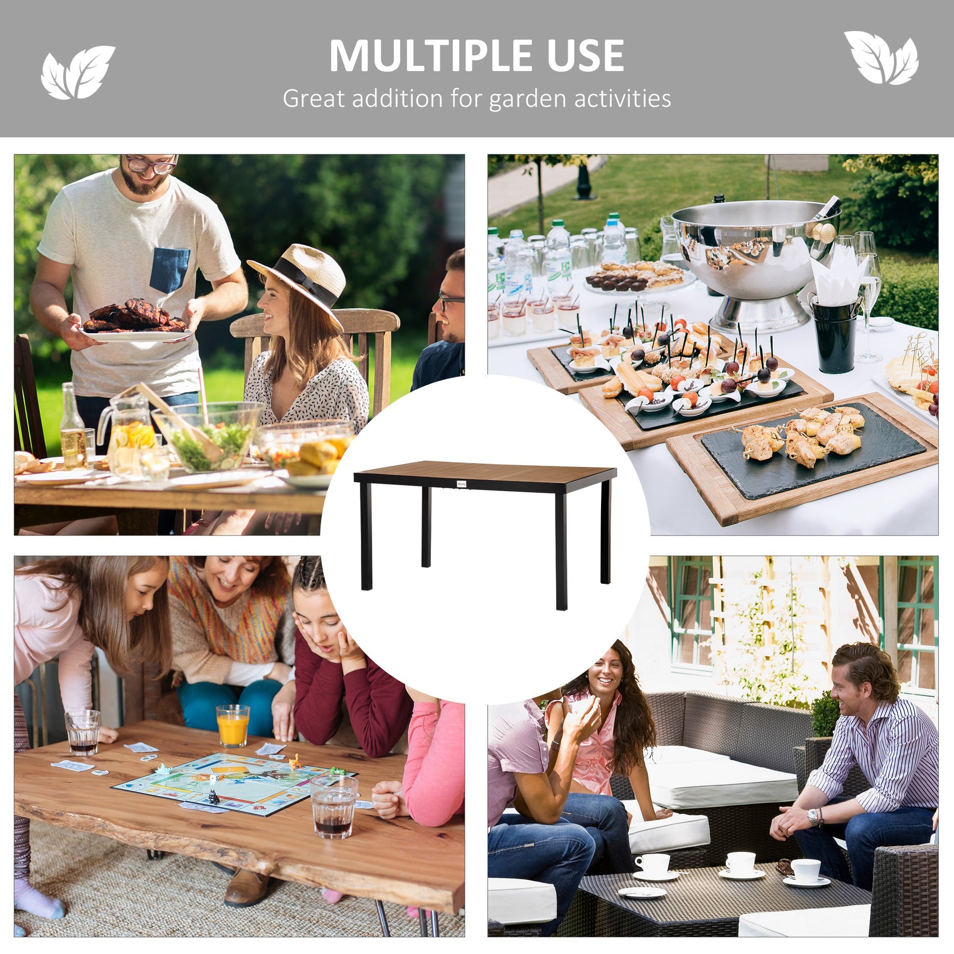 55" L x 35.5" W x 29.25" H Patio Dining Table for 6, Rectangular Aluminum Outdoor Table for Garden Lawn Backyard, Natural