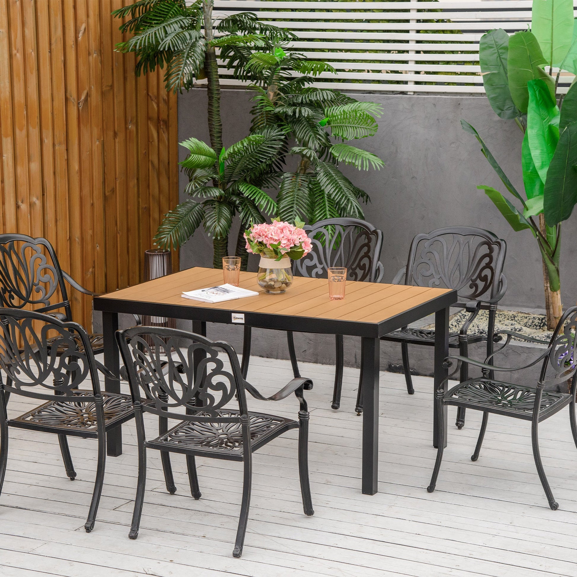 55" L x 35.5" W x 29.25" H Patio Dining Table for 6, Rectangular Aluminum Outdoor Table for Garden Lawn Backyard, Natural