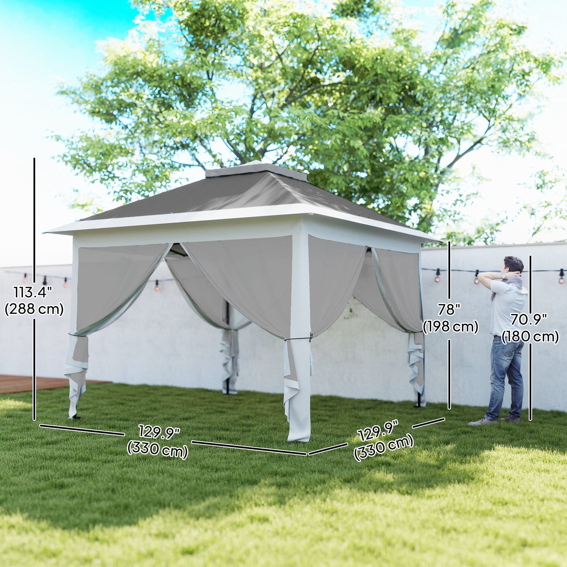 11' x 11' Pop Up Canopy, Double Roof Foldable Canopy Tent with Zipper Mesh Sidewalls, Height Adjustable and Carrying Bag, Event Tent for Patio Garden Backyard, Dark Grey