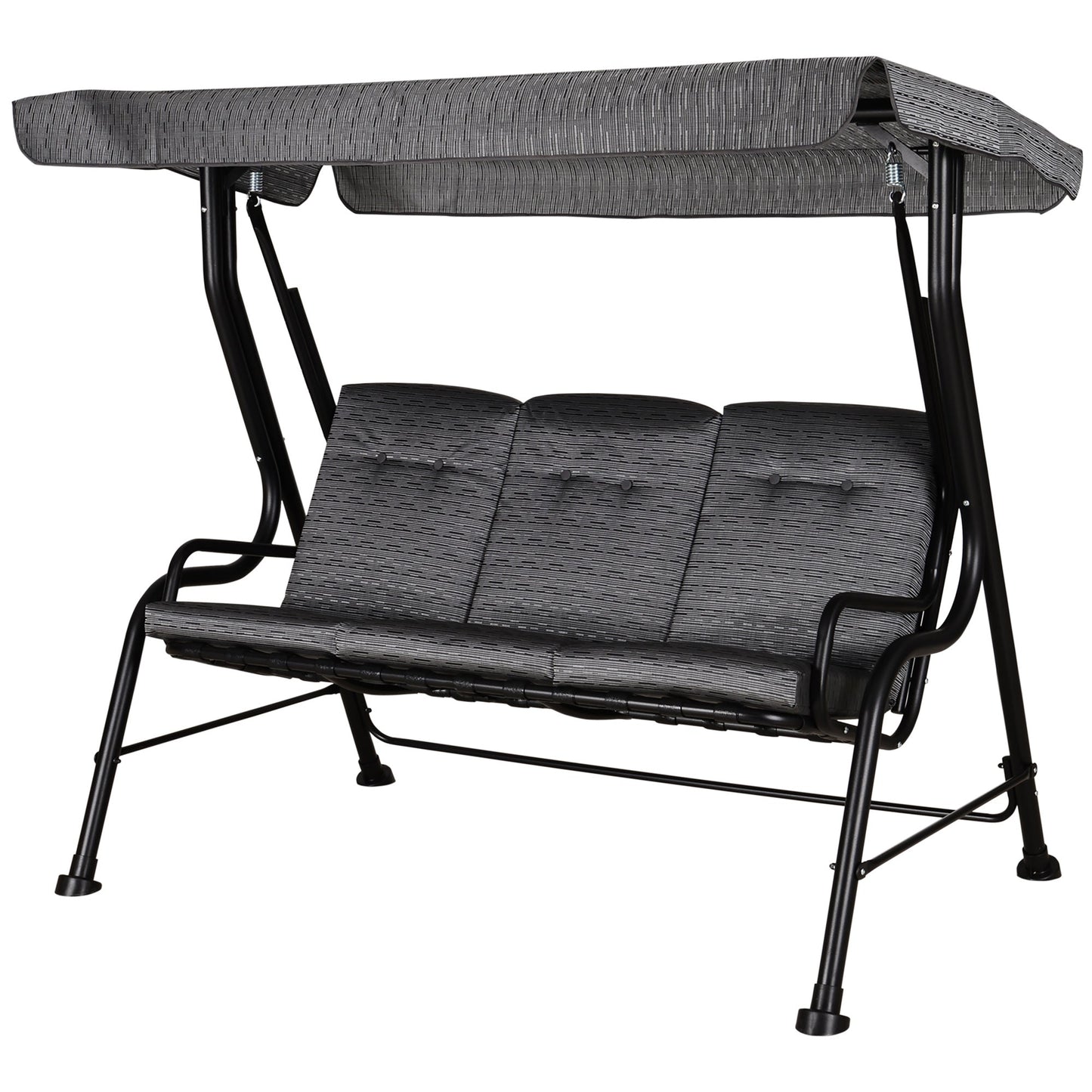 3-Person Porch Swing Chair, Patio Swing Bench with Adjustable Canopy, Removable Thicken Cushion and Weather Resistant Steel Frame for Outdoor, Garden, Poolside, Grey