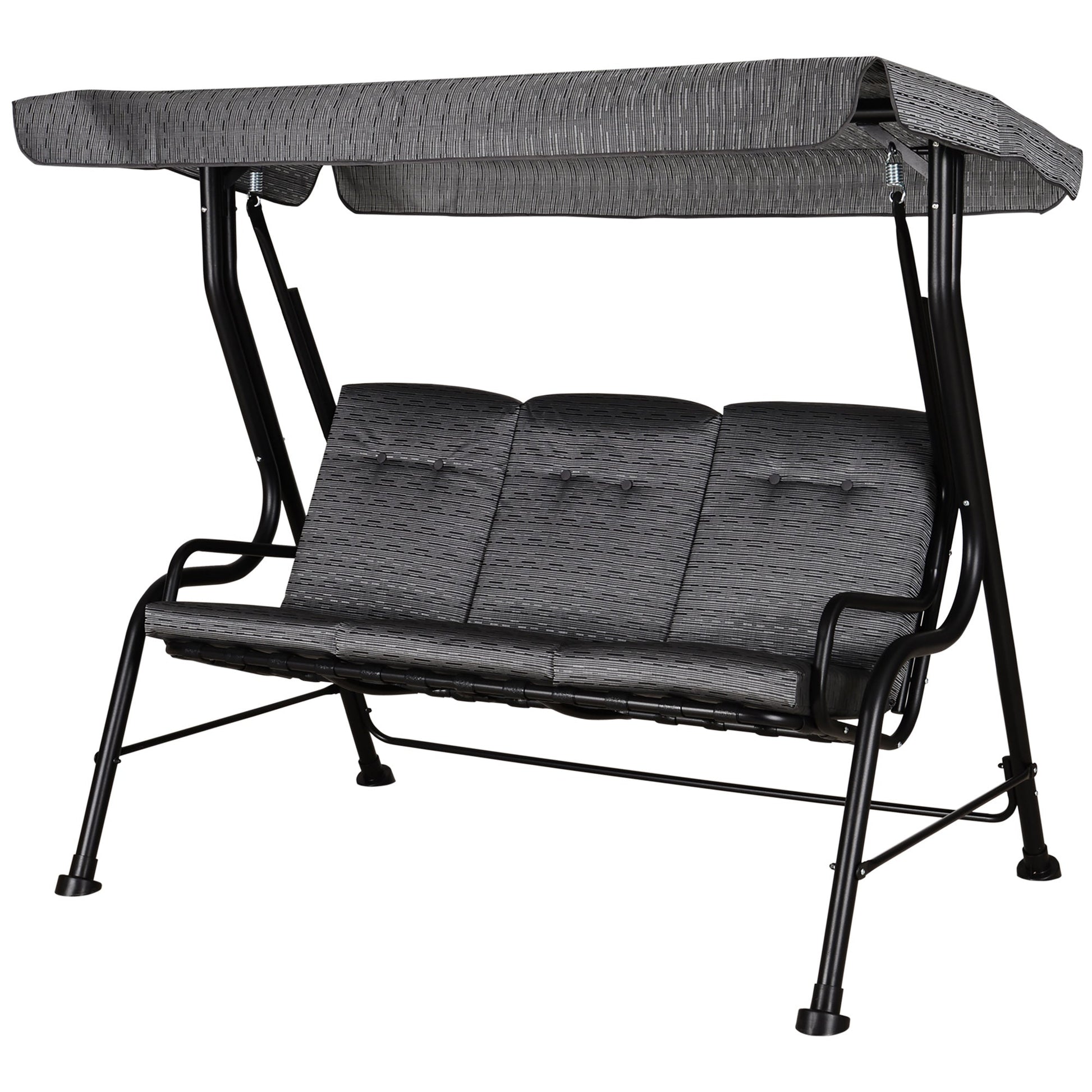 3-Person Porch Swing Chair, Patio Swing Bench with Adjustable Canopy, Removable Thicken Cushion and Weather Resistant Steel Frame for Outdoor, Garden, Poolside, Grey
