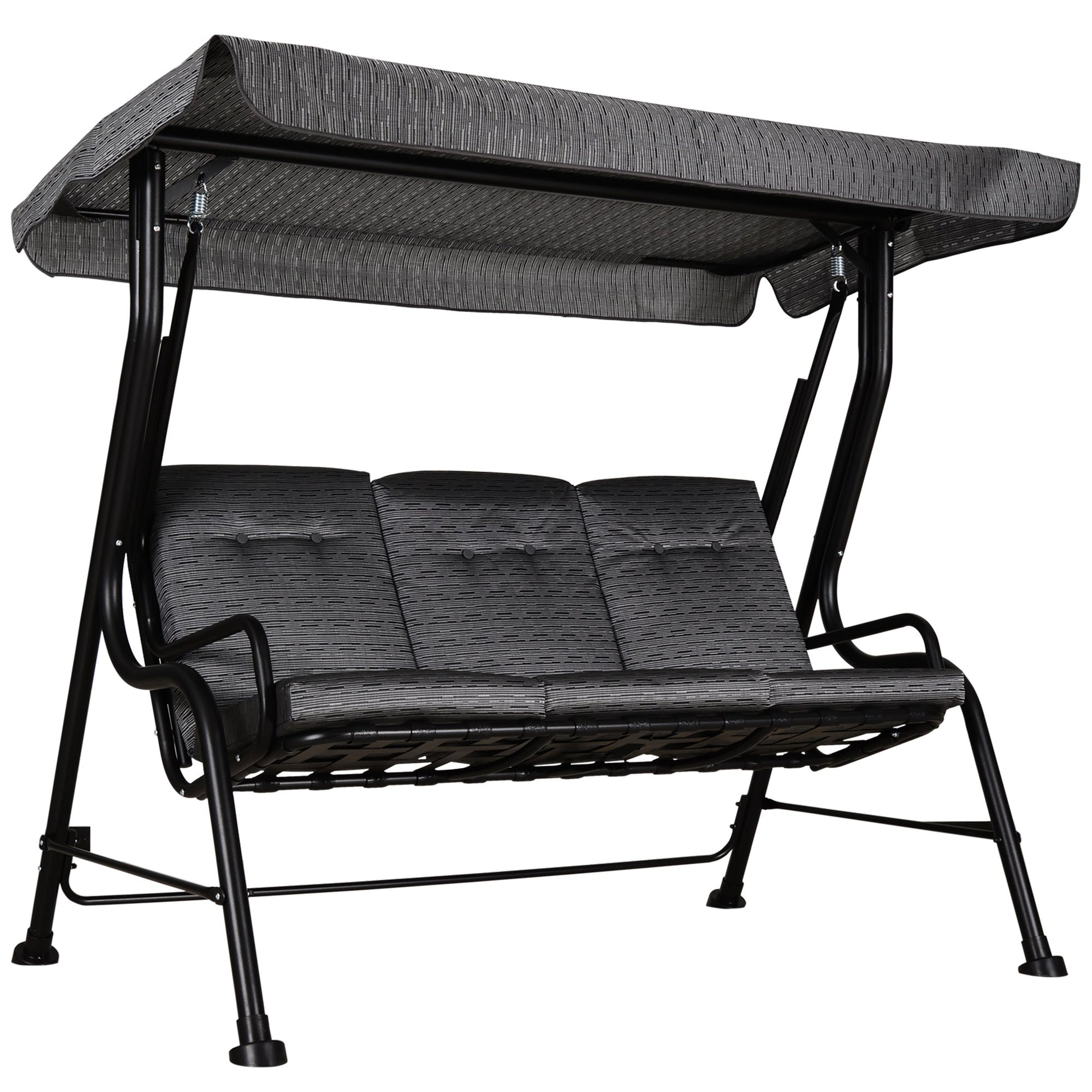 3-Person Porch Swing Chair, Patio Swing Bench with Adjustable Canopy, Removable Thicken Cushion and Weather Resistant Steel Frame for Outdoor, Garden, Poolside, Grey