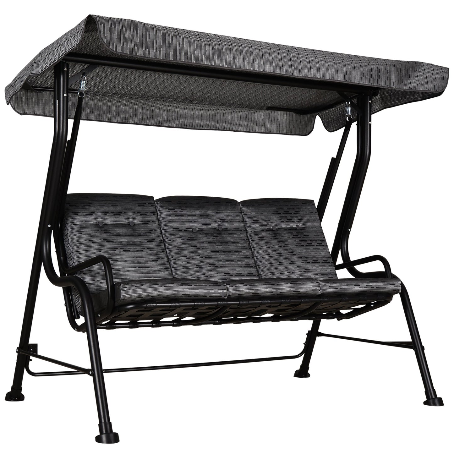 3-Person Porch Swing Chair, Patio Swing Bench with Adjustable Canopy, Removable Thicken Cushion and Weather Resistant Steel Frame for Outdoor, Garden, Poolside, Grey