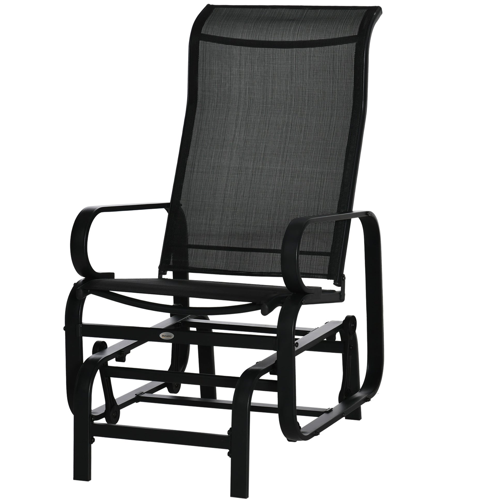 Patio Glider with Breathable Mesh Fabric, Outdoor Glider Chair, Garden Rocking Gliding Seat for Patio, Yard, Porch, Black