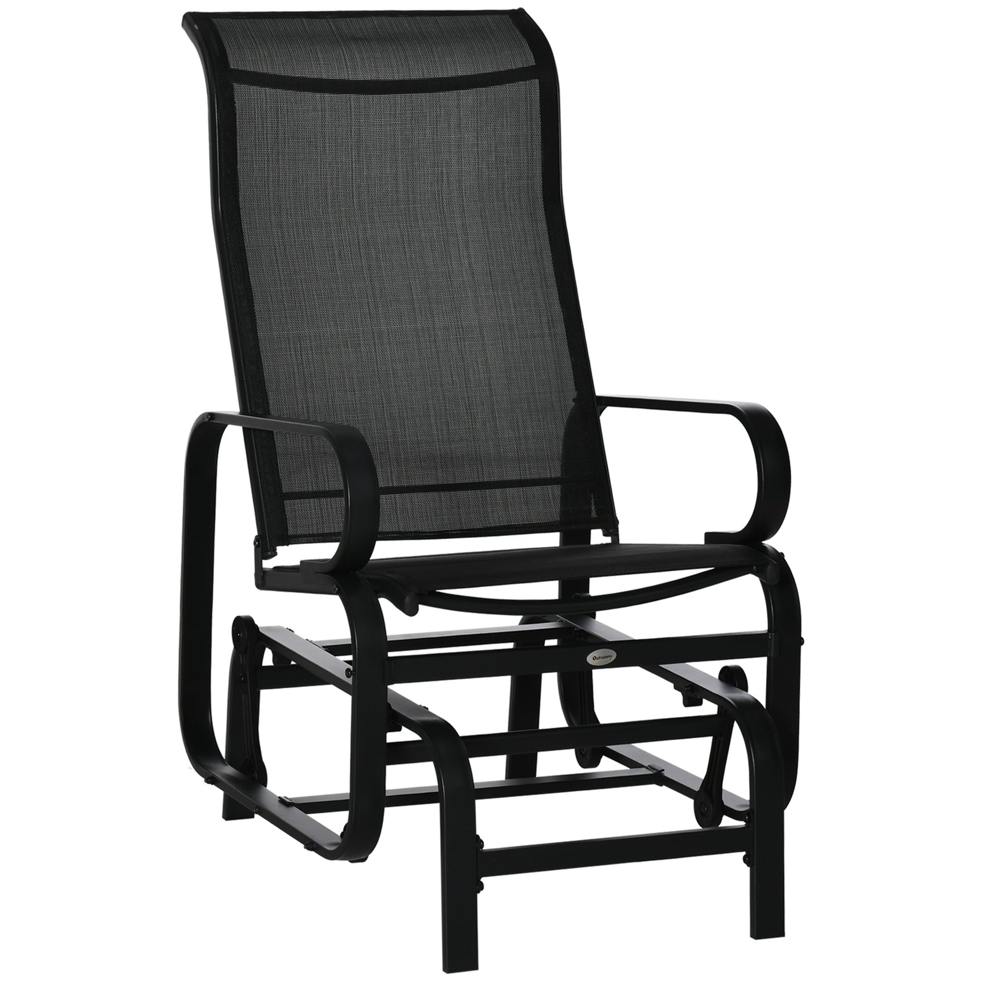 Patio Glider with Breathable Mesh Fabric, Outdoor Glider Chair, Garden Rocking Gliding Seat for Patio, Yard, Porch, Black