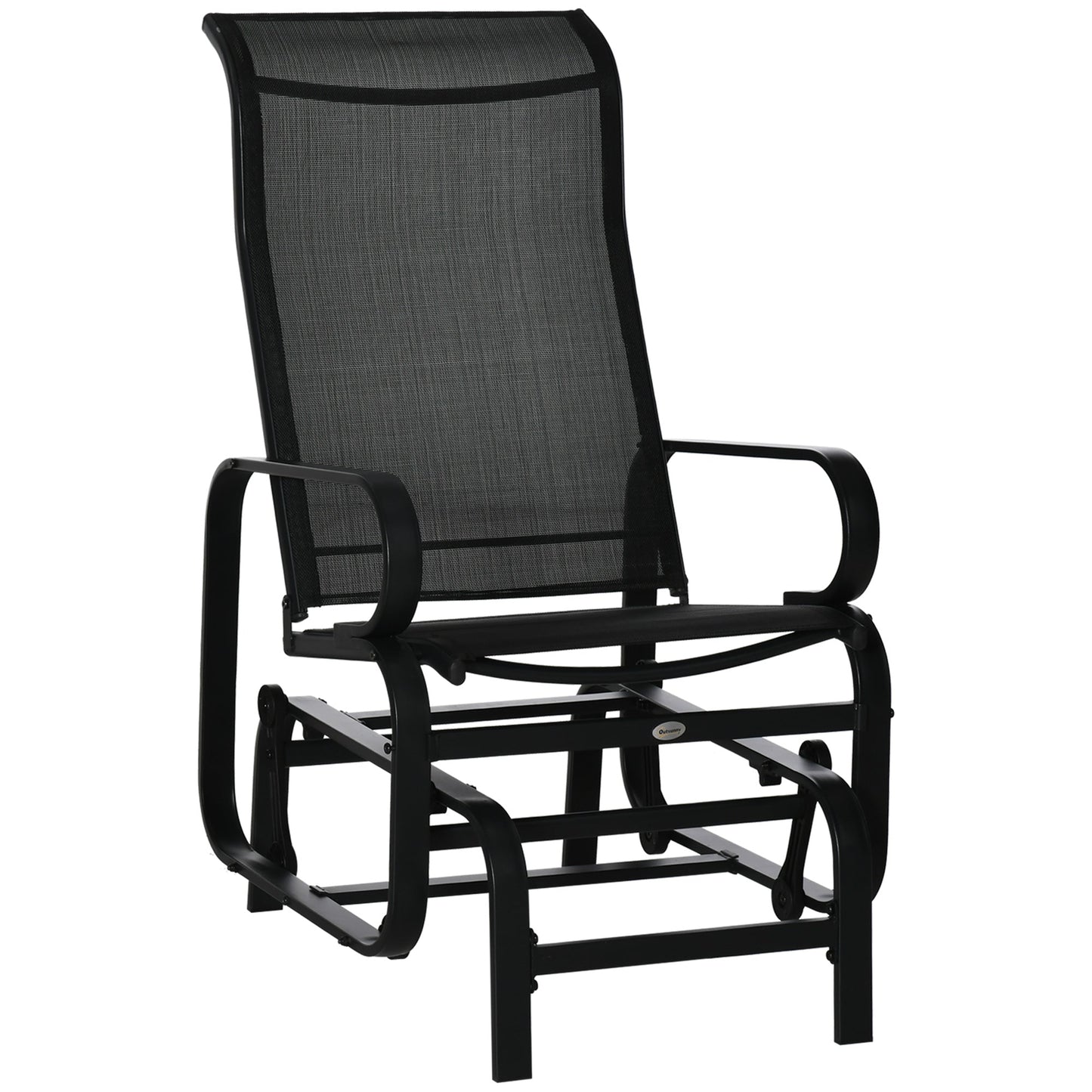 Patio Glider with Breathable Mesh Fabric, Outdoor Glider Chair, Garden Rocking Gliding Seat for Patio, Yard, Porch, Black