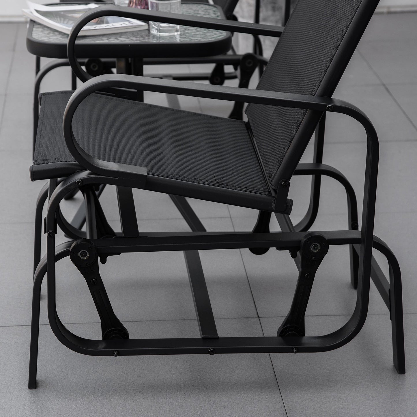 Patio Glider with Breathable Mesh Fabric, Outdoor Glider Chair, Garden Rocking Gliding Seat for Patio, Yard, Porch, Black