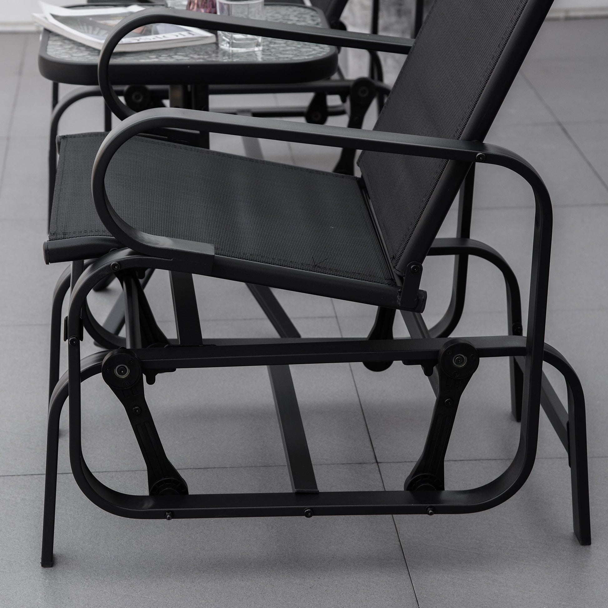 Patio Glider with Breathable Mesh Fabric, Outdoor Glider Chair, Garden Rocking Gliding Seat for Patio, Yard, Porch, Black