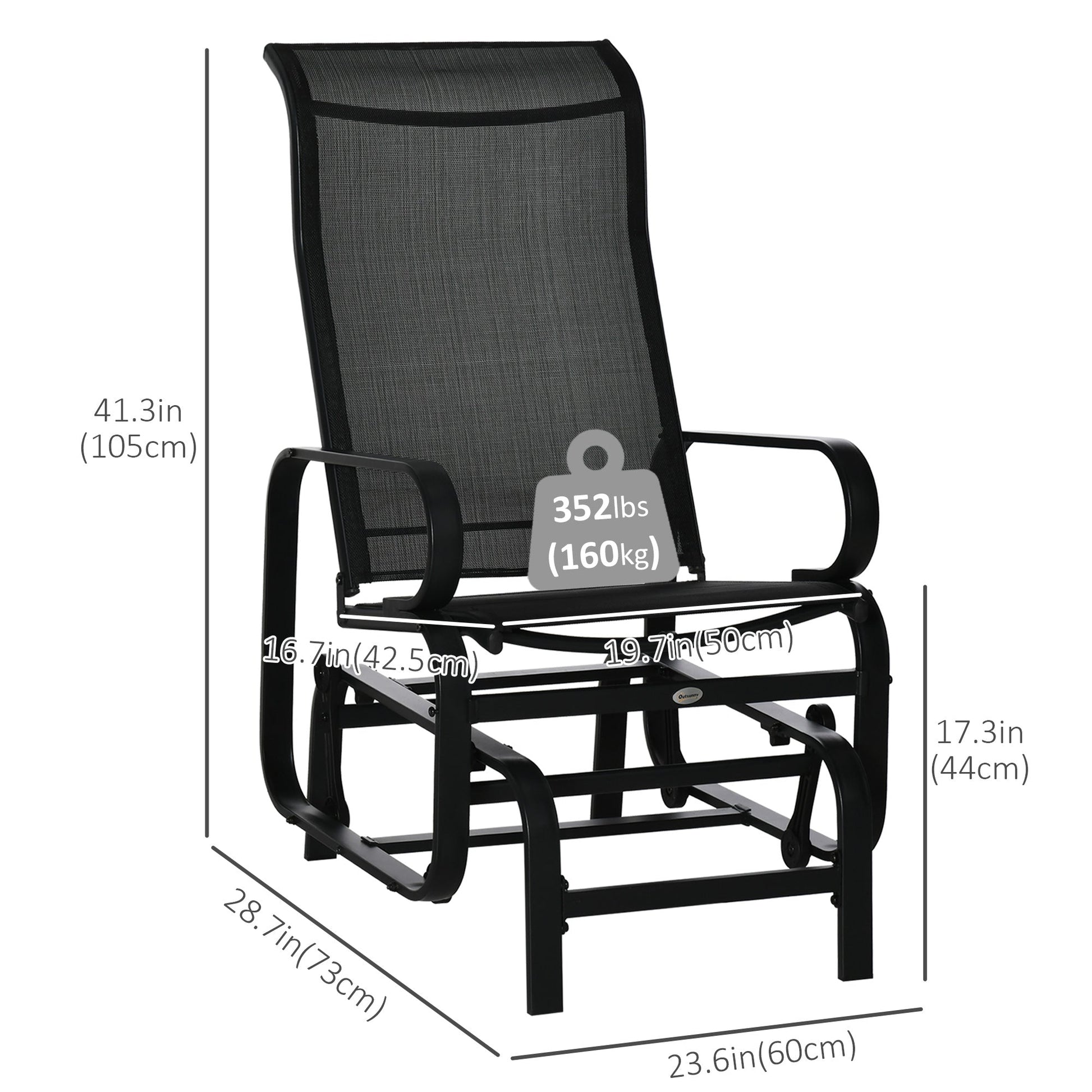 Patio Glider with Breathable Mesh Fabric, Outdoor Glider Chair, Garden Rocking Gliding Seat for Patio, Yard, Porch, Black