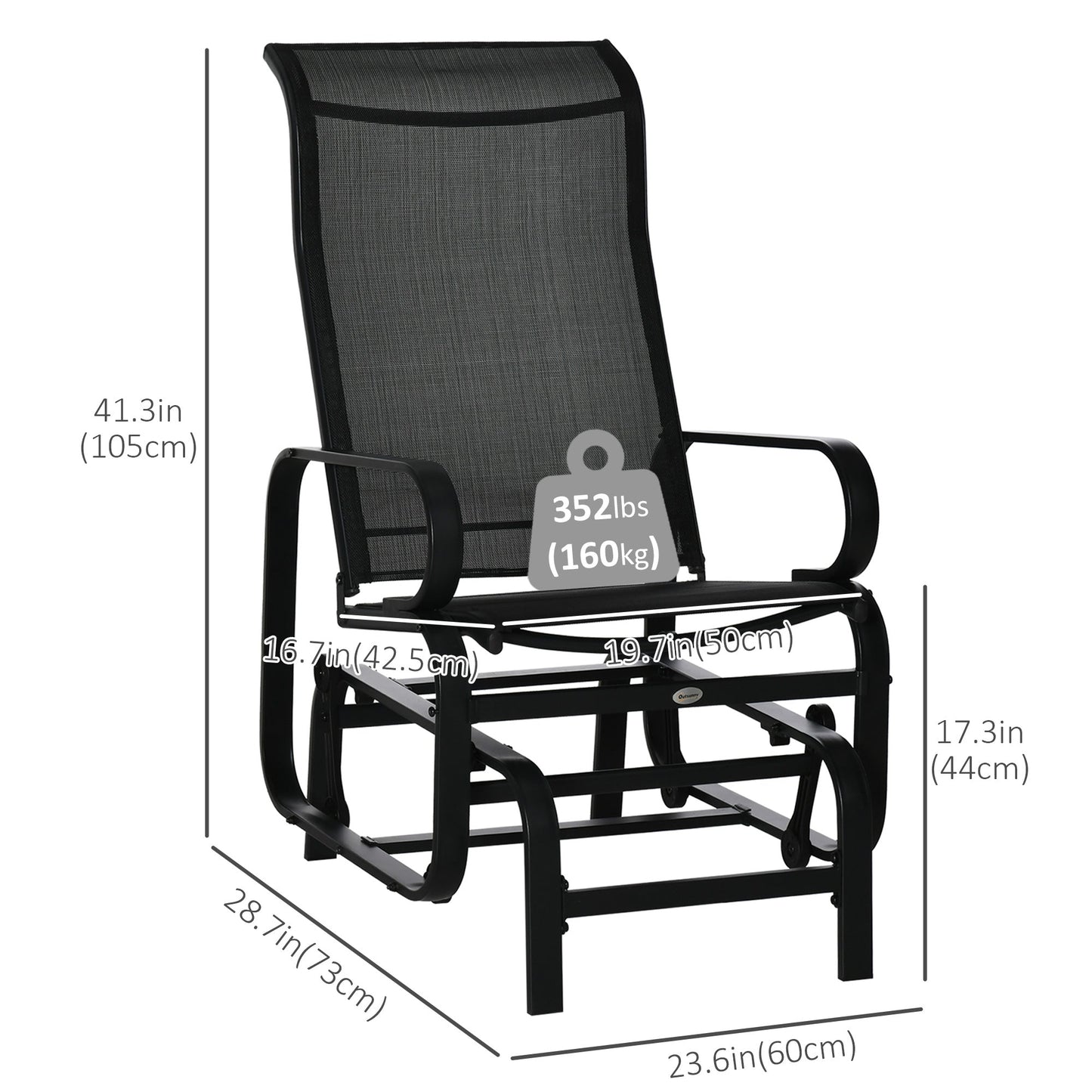 Patio Glider with Breathable Mesh Fabric, Outdoor Glider Chair, Garden Rocking Gliding Seat for Patio, Yard, Porch, Black
