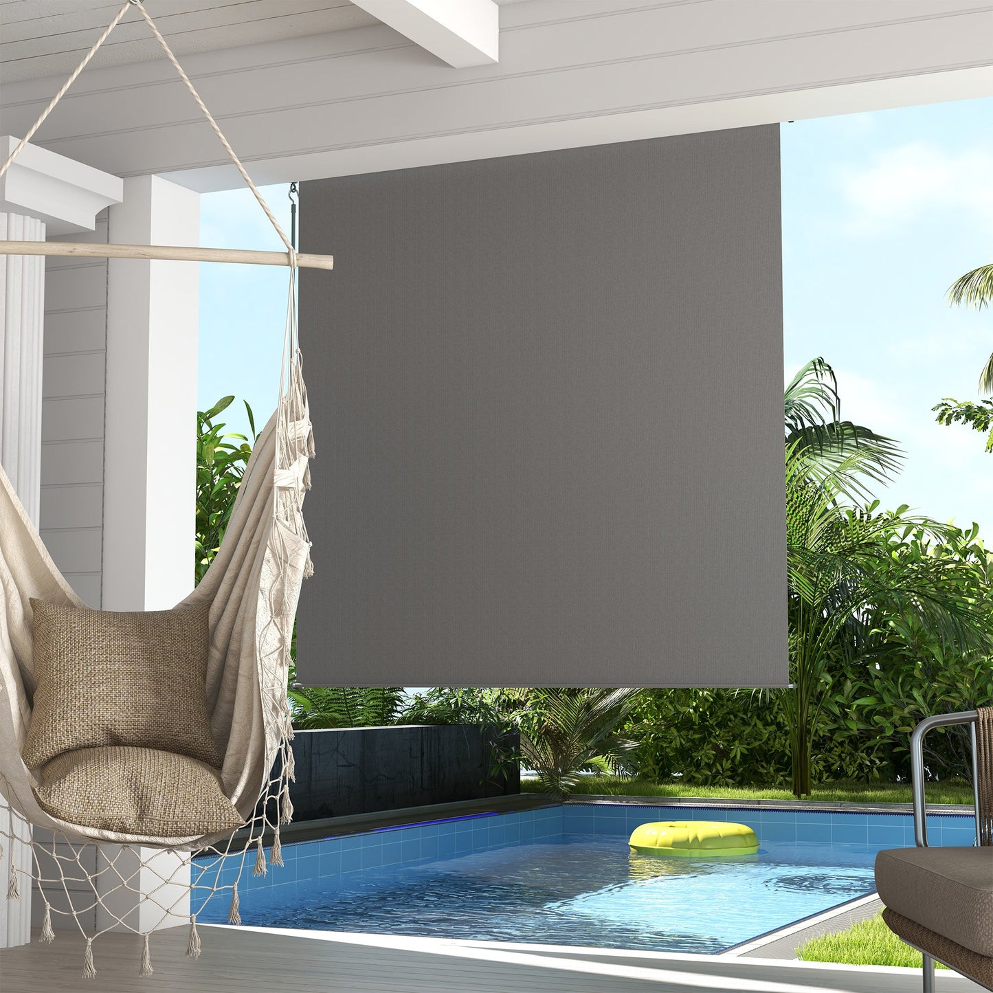 6'W x 6'H Roller Shades, Outdoor Blinds Cordless Roll Up Shade for Porch Balcony Gazebo, Light Grey
